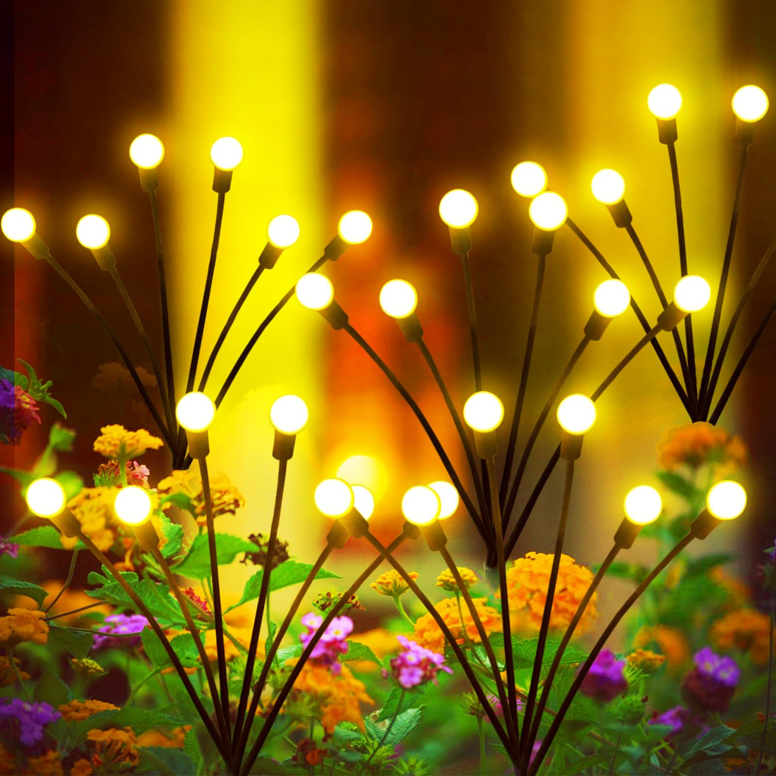 AAOVEFOX Solar Garden Lights, 4Pack Firefly Design, 24 LED, White/Yellow, Outdoor Decorations for Yard and Patio