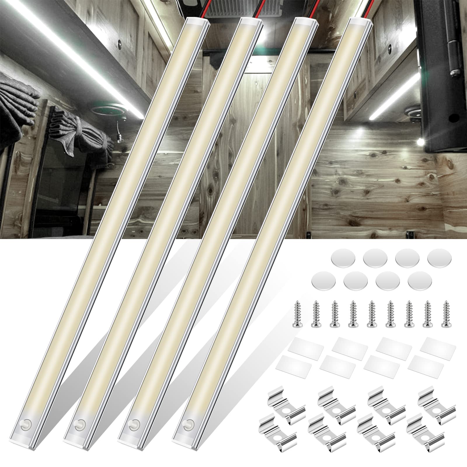 Welluck 12V Interior Led Light Bar, 1600Lm Cob Interior Light Strip W/ Switch For Car, Trailer, Truck Bed, Van, Rv, Cargo, Boat, Cabinet, Slim Enclosed Trailer Lights Fixture, 12 Volt Led Lighting