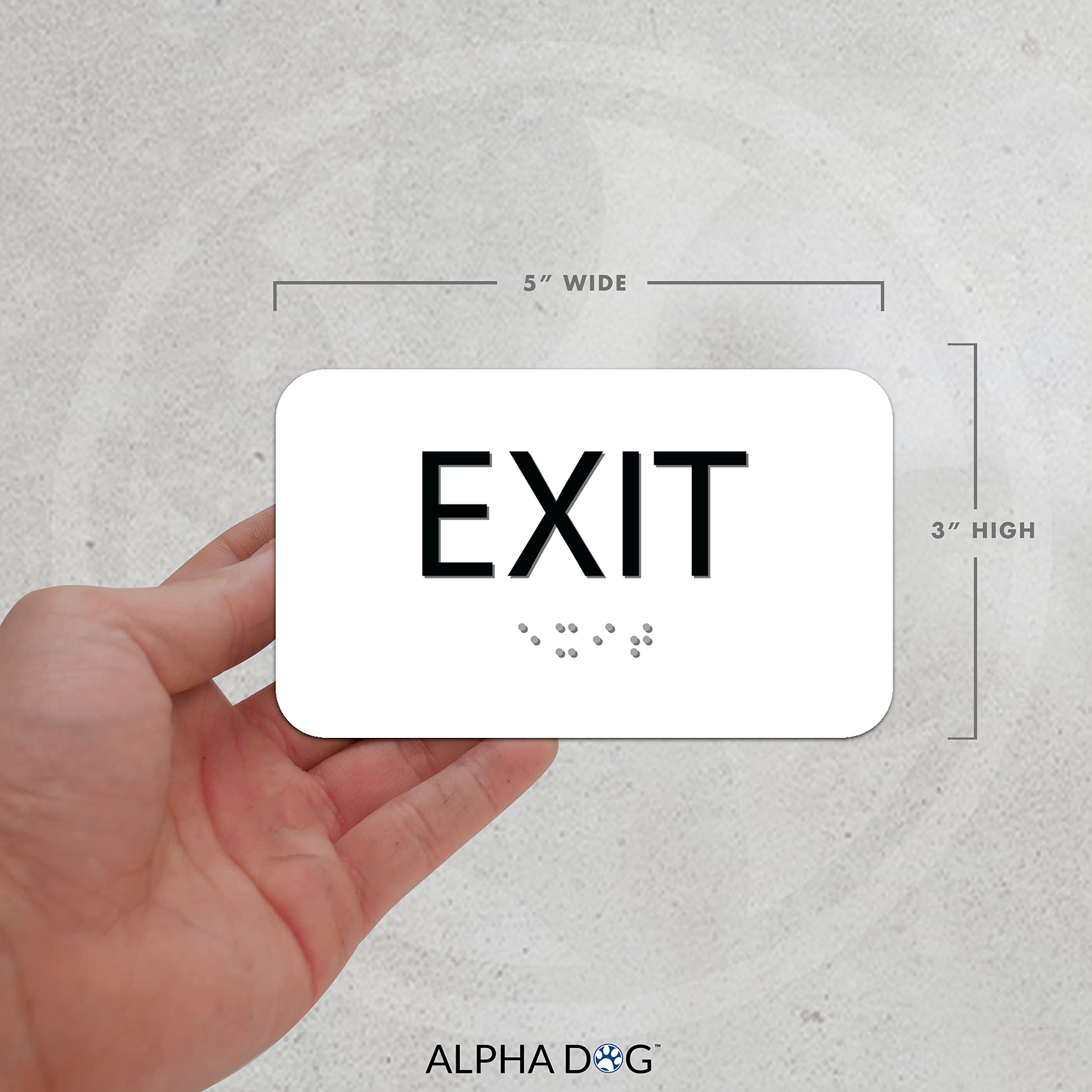 Alpha Dog Ada Signs Braille Exit Sign 3X5 Inch Ada Compliant Indoor Outdoor Business Easy Install Usa Made (White)