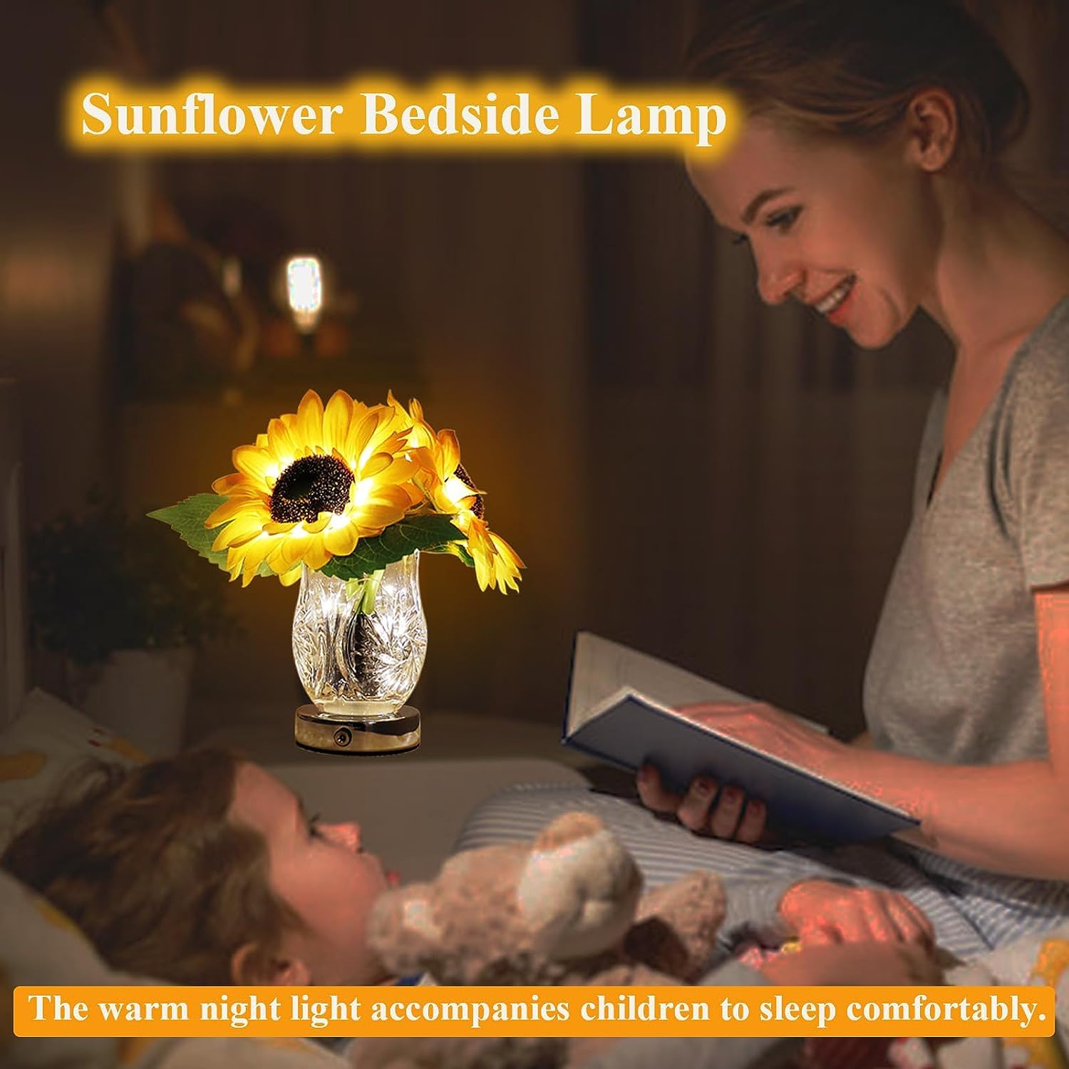 Sunflower Table Lamp, Led Artificial Plants Flower With Glass Vase Night Light Usb Rechargeable Touch Stepless Dimmable Desk Lam