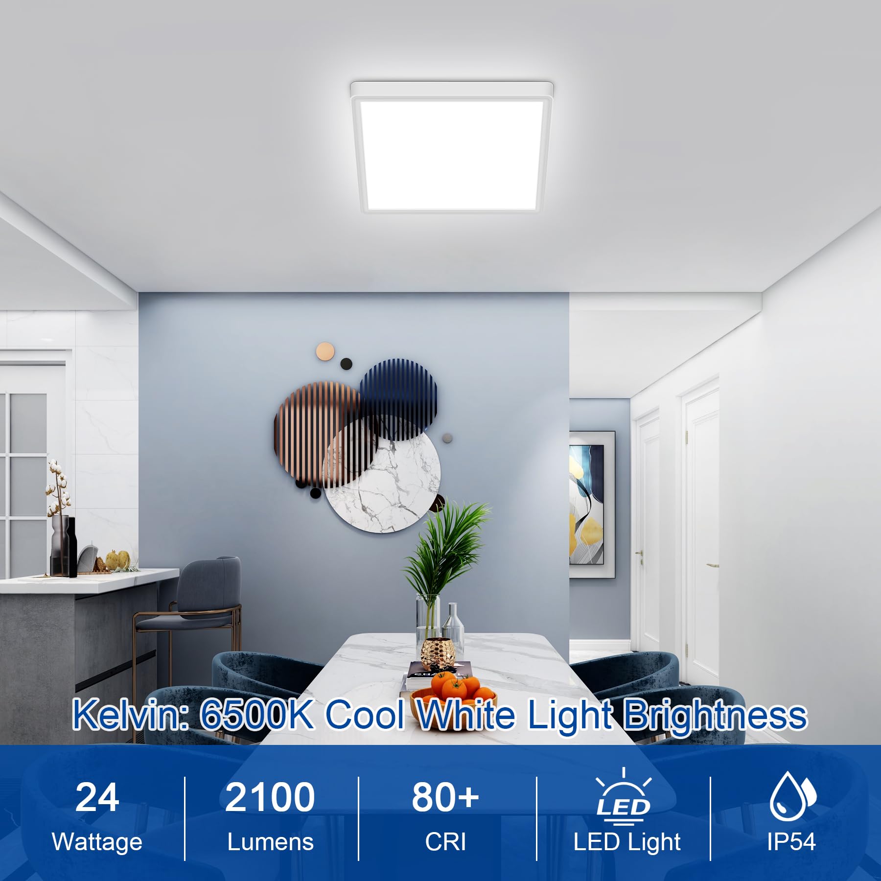 Tealight 12 Inch Square LED Ceiling Light Fixture, 6500K Daylight White, Slim Design for Laundry Room, Bedroom, Kitchen, Living Room