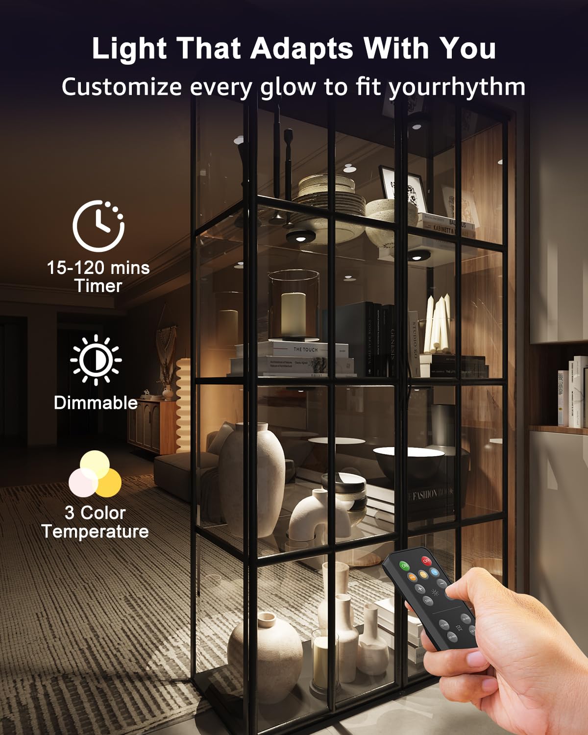 Tedmos USB Rechargeable LED Puck Lights - 3 Pack, Remote Control, 2400mAh Battery, 3000k/4500k/6000k Color Options, Magnetic Design