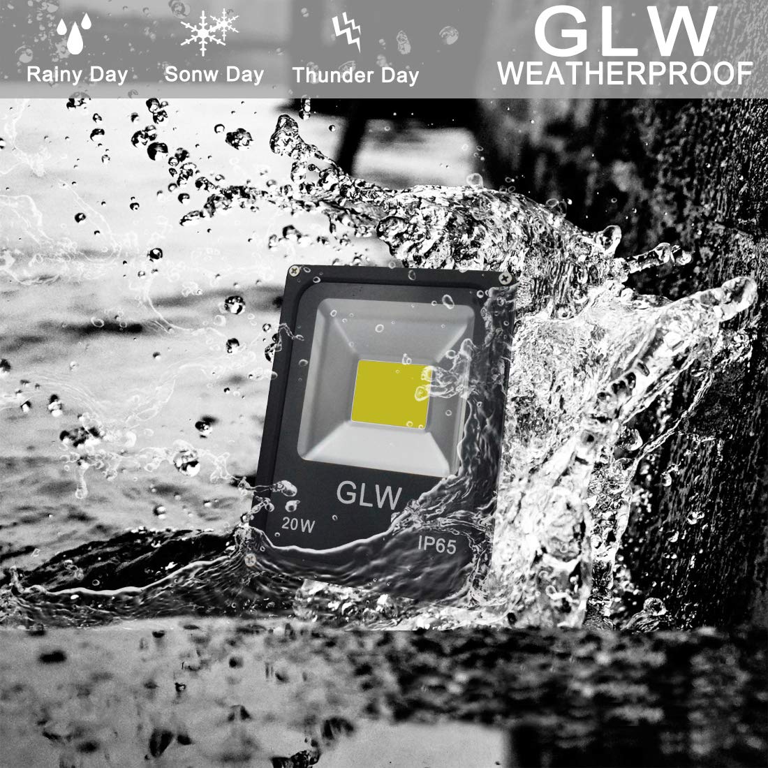 GLW 20W LED Work Floodlight, IP65 Waterproof, 2700LM, 6000K Daylight White, Metal, Garage & Outdoor Light Equivalent to 250W Halogen