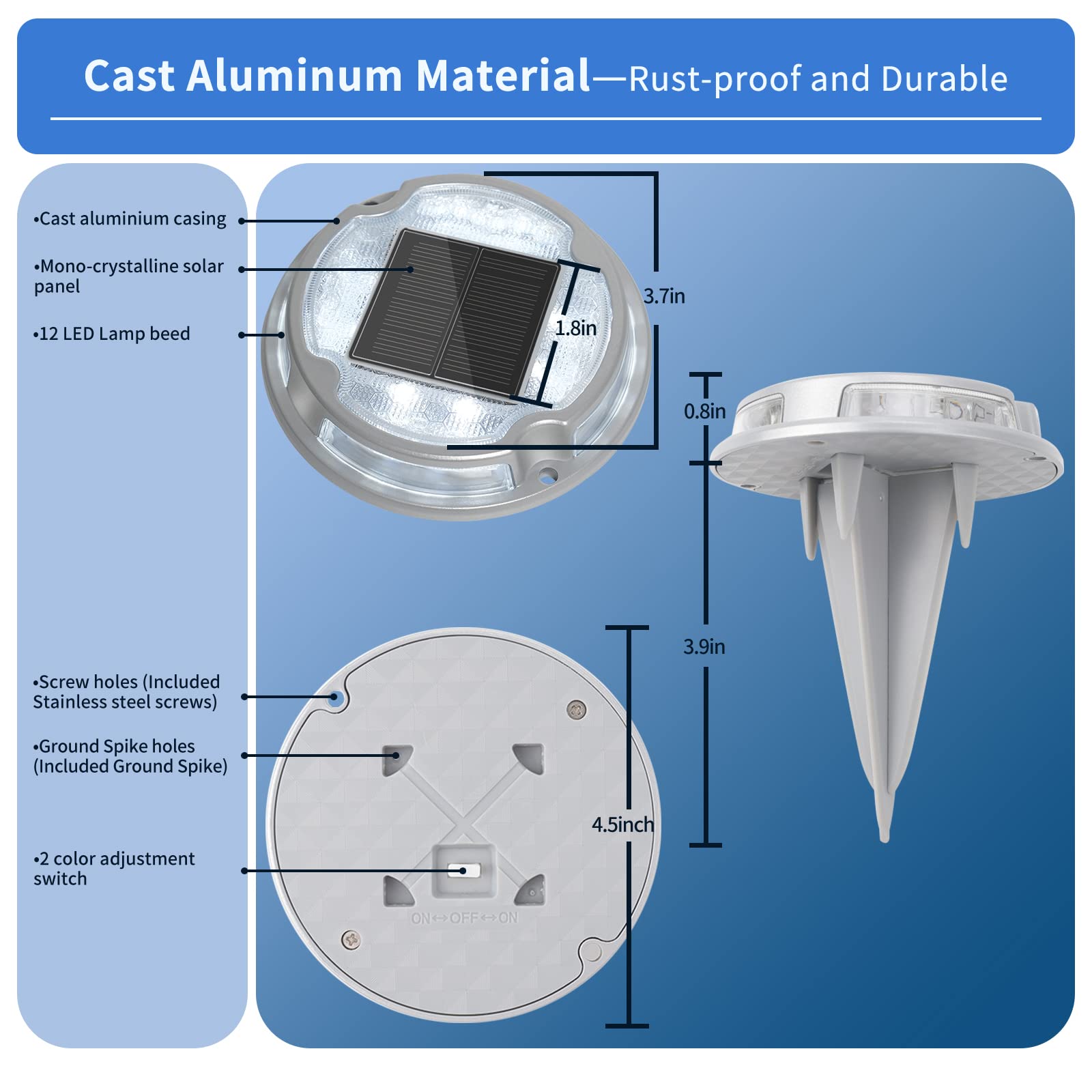 VOLISUN Solar Driveway Lights, 16 Pack Waterproof LED Deck Lights, White/Blue, Model 21388ZM