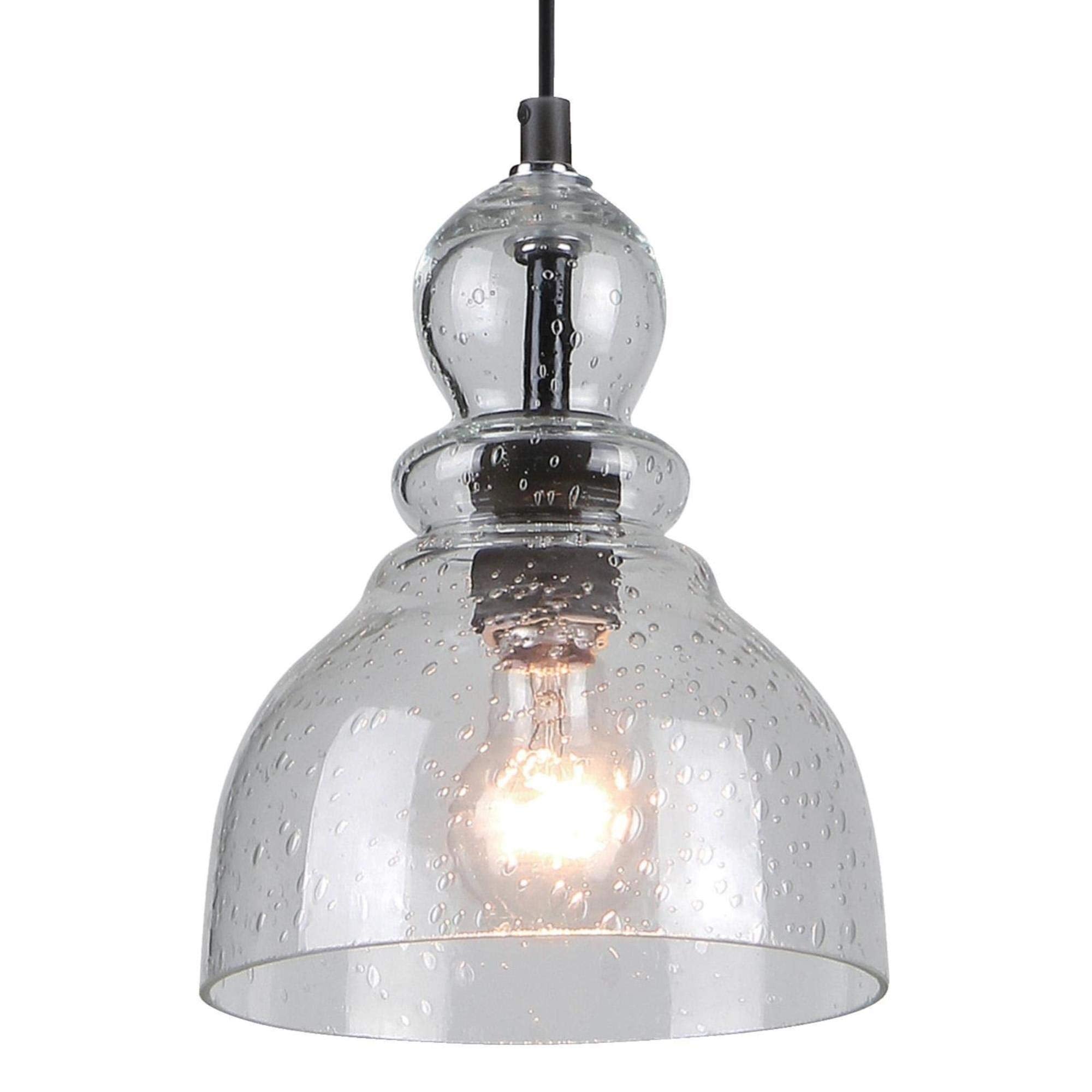 Westinghouse Industrial Mini Pendant Light, Handblown Clear Seeded Glass, Brushed Nickel Finish, 2-Pack, Oil Rubbed Bronze