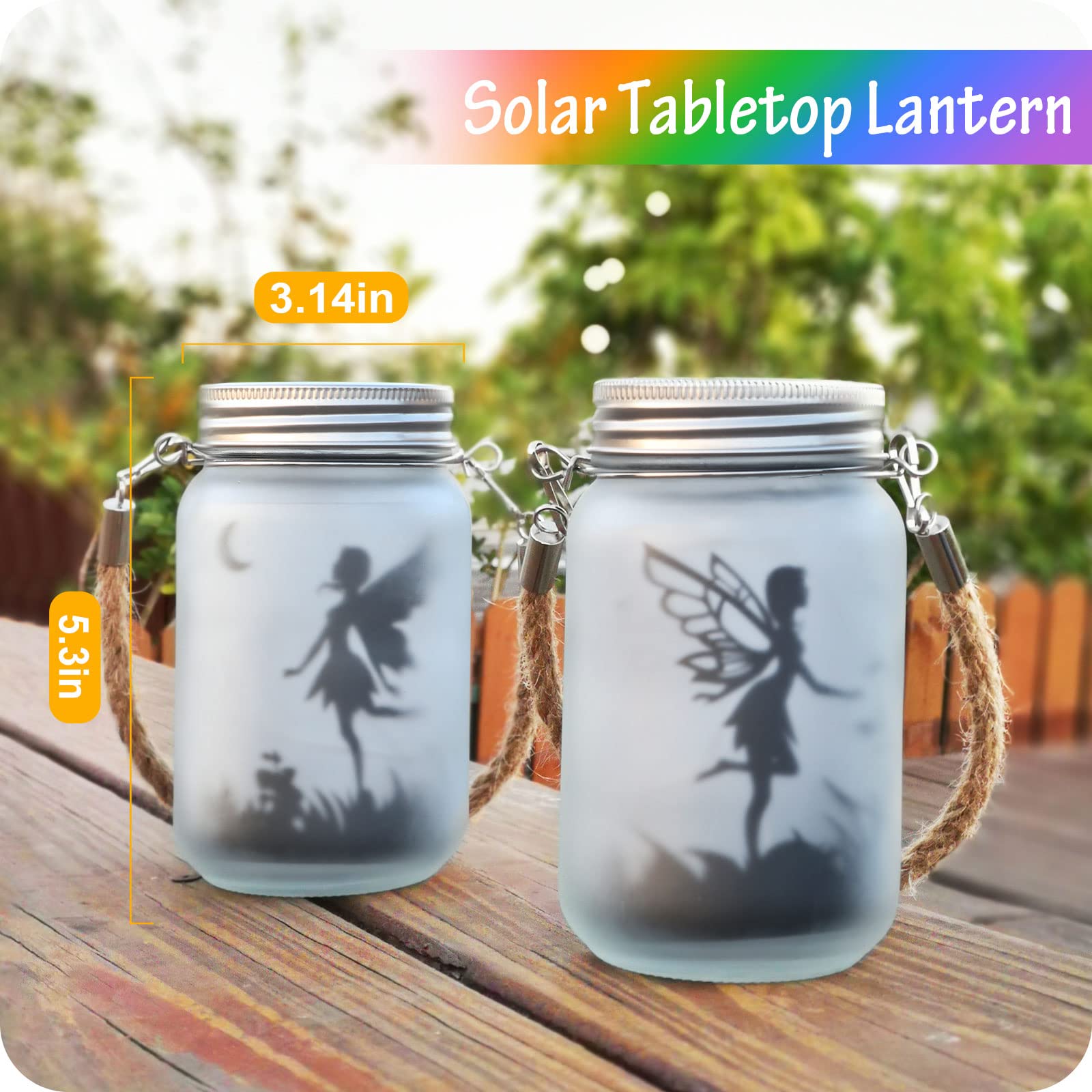 Alritz Solar Lantern Fairy Lights - 2 Pack Frosted Glass Mason Jar Outdoor Decor For Garden & Patio