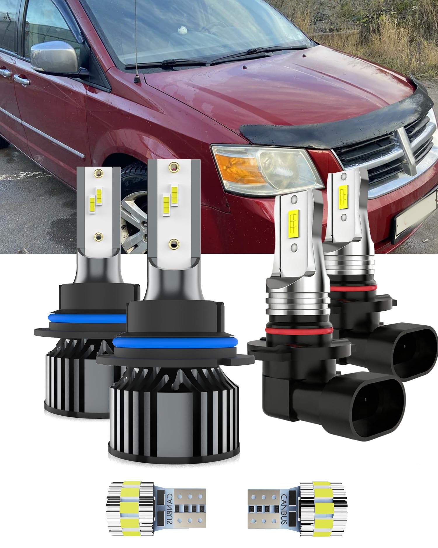 AYOTZIH Bulbs Fit For Dodge Grand Caravan 2001-2007, 9007 High/Low Beams 9145 Fog Lights License Plate Lights Combo, 400% Bright