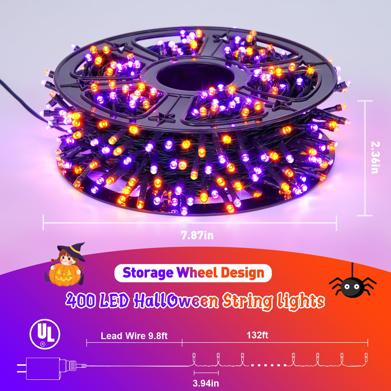 Jmexsuss Orange And Purple Halloween Lights: 132Ft 400 Led Halloween String Lights Plug In - Halloween Lights Indoor Outdoor For