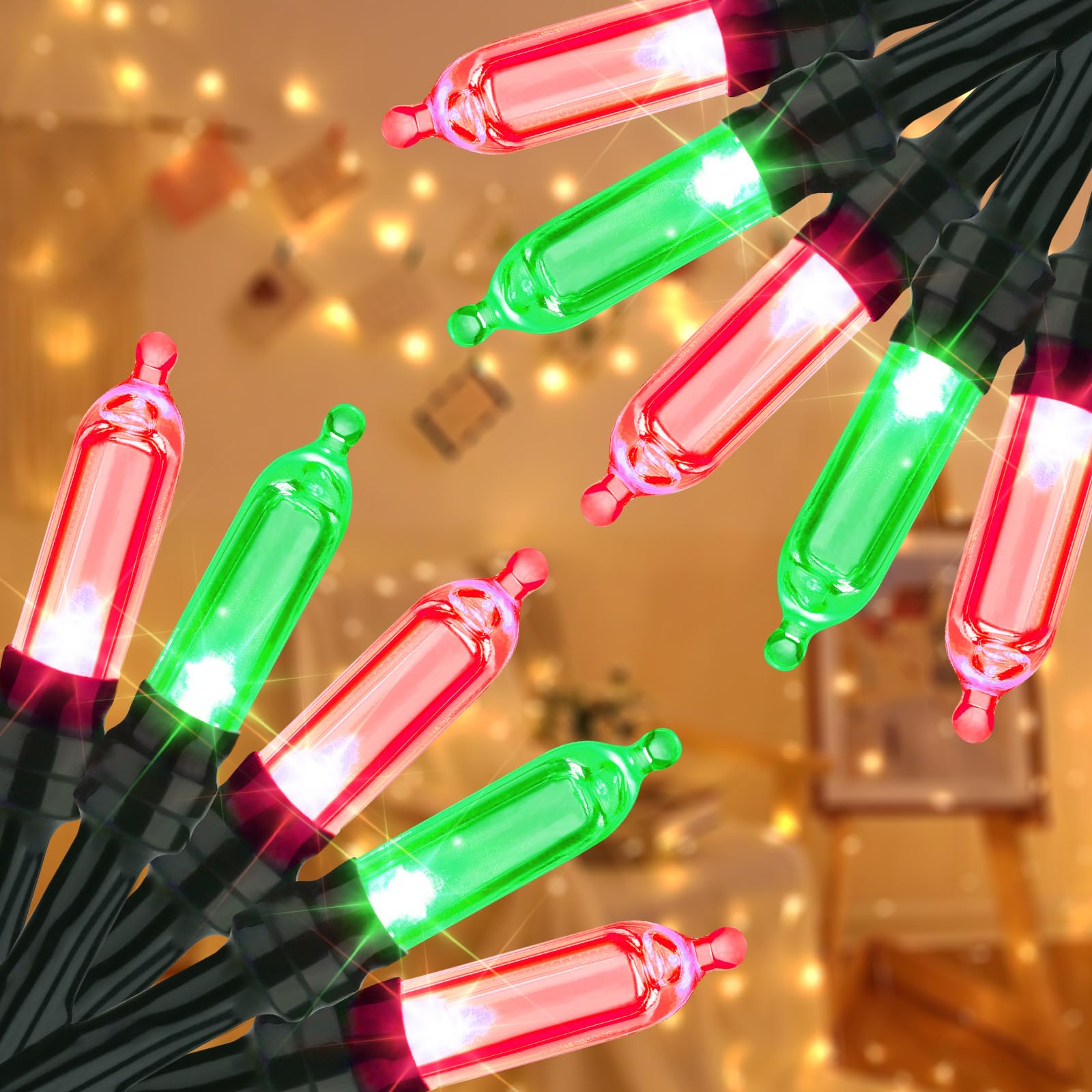 Lyhope Battery Christmas Lights  2Pack Total 66Ft 200 Led Christmas Lights Waterproof 8 Modes Battery Operated String Light For Outdoor & Indoor  Xmas Tree  Wreaths  Holiday Decoration (Red & Green)