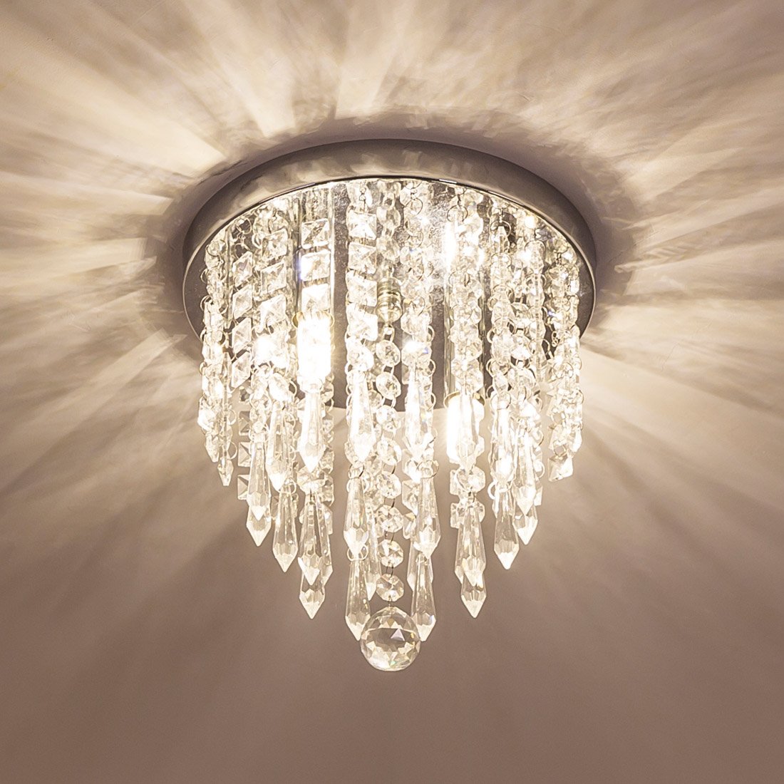 lifeholder Mini Crystal Chandelier Lighting Fixture, 2 Lights, Modern Flush Mount, H10.4'' x W8.66'', Acrylic, for Bedroom, Hallway, Kitchen