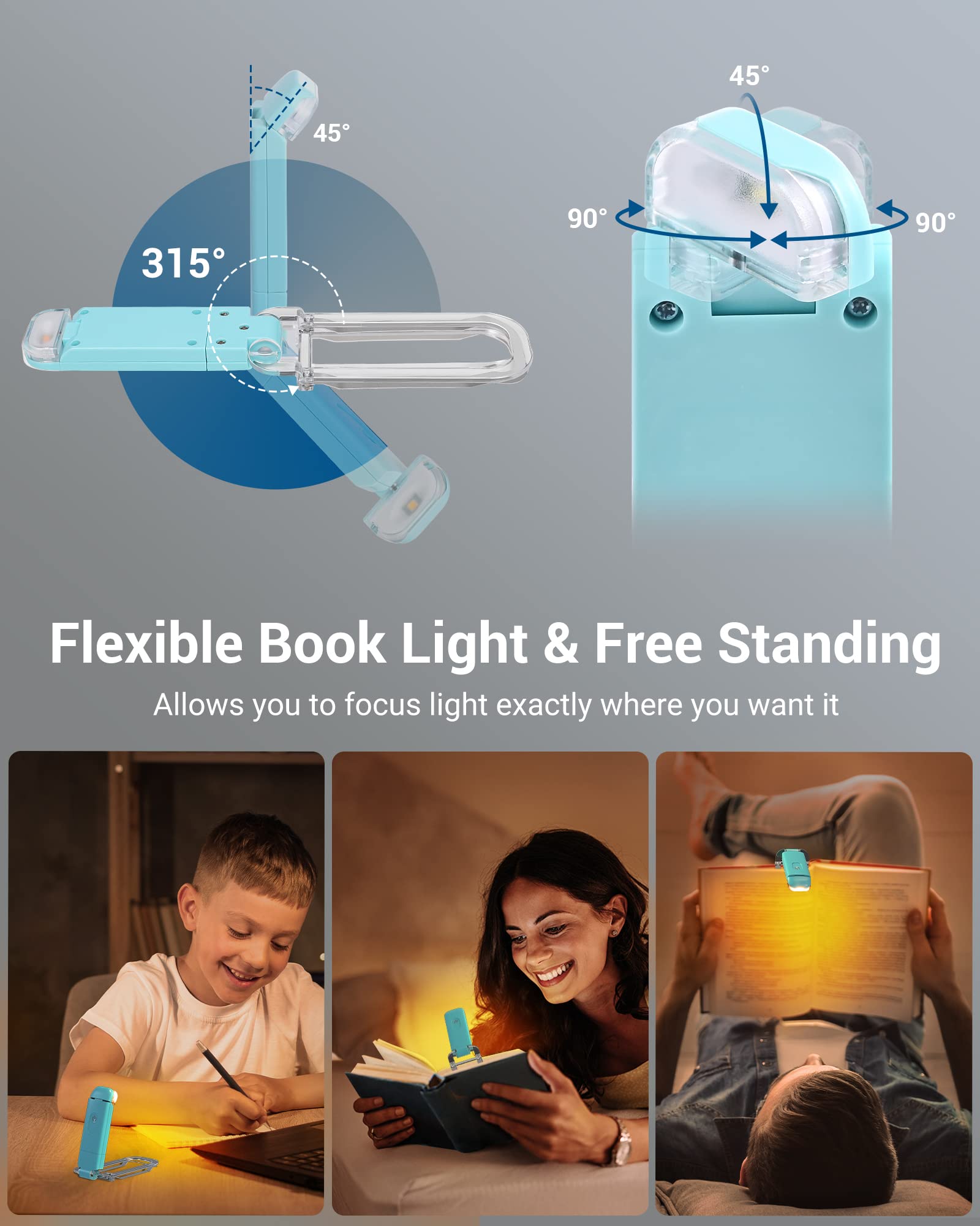 Dewenwils Usb Rechargeable Book Light, Amber Glow, Blue Light Blocking, Brightness Adjustable For Eye-Care, Led Clip On Book Rea