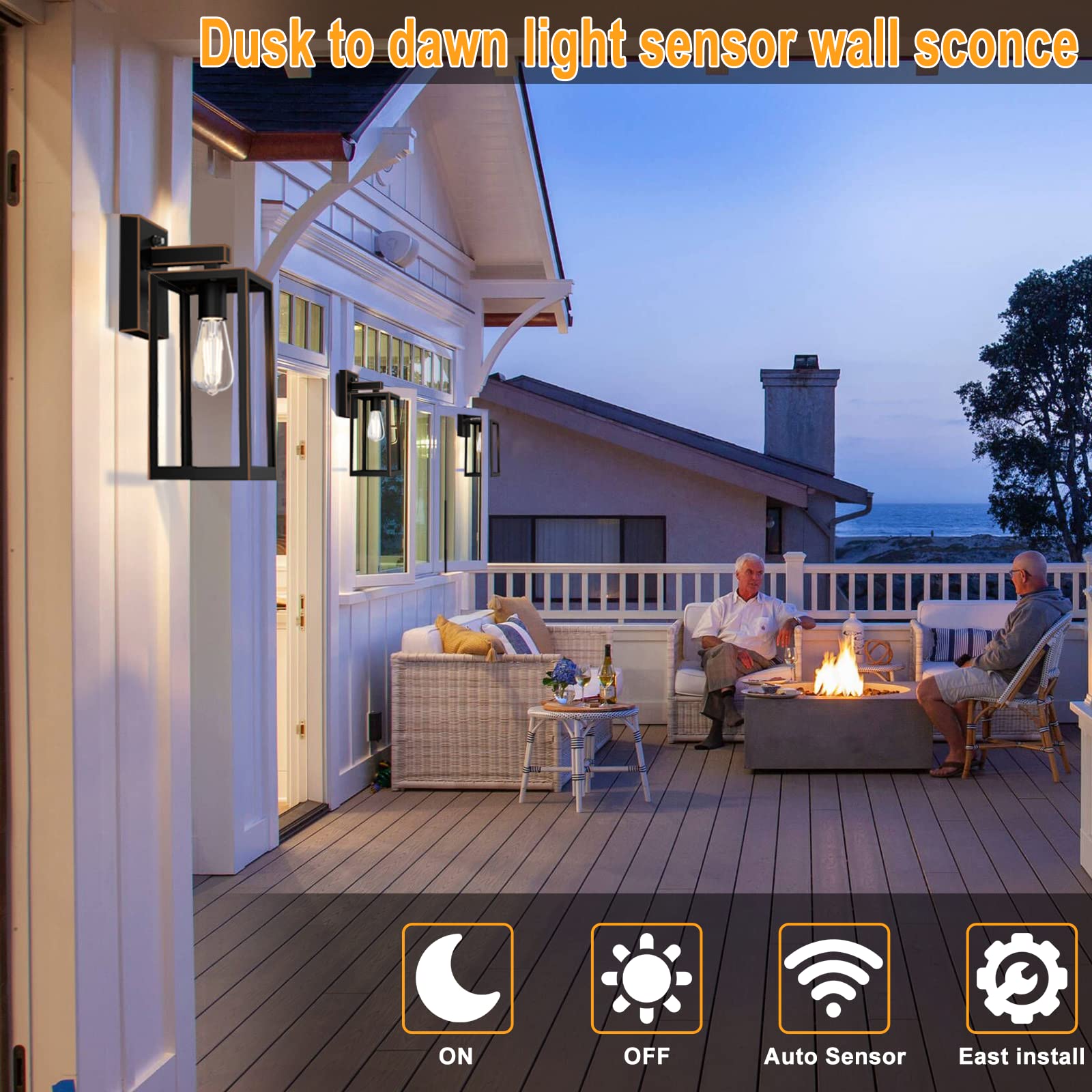 Shine Hai Dusk To Dawn Outdoor Wall Lantern, Exterior Sensor Light Fixture With E26 Base Socket, Waterproof Wall Mount Sconce Wi
