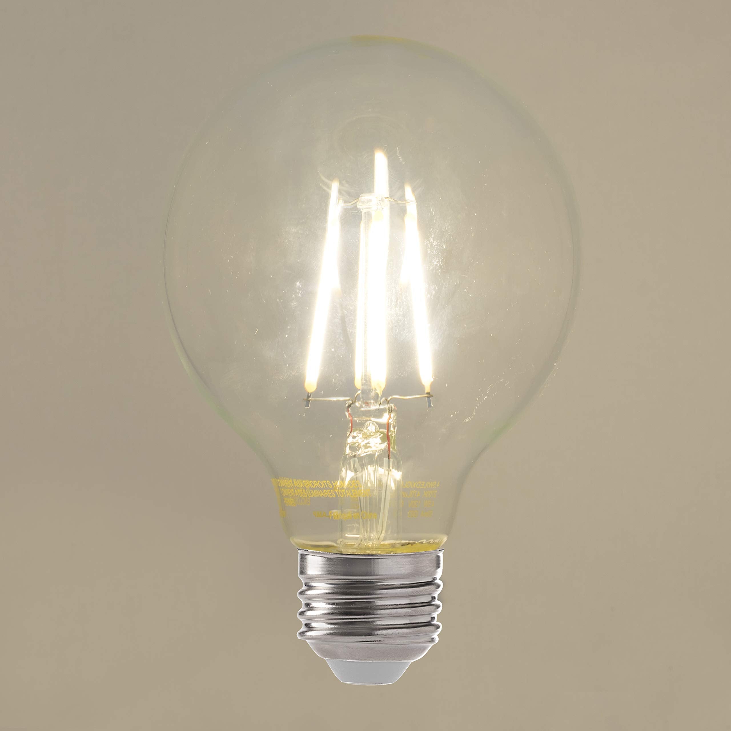 LED 4.5W G25 Clear Globe Filament Light Bulb, 40W Equivalent, 470 Lumens, 2700K Soft White, E26 Medium Base, Dimmable, 120V, Ene