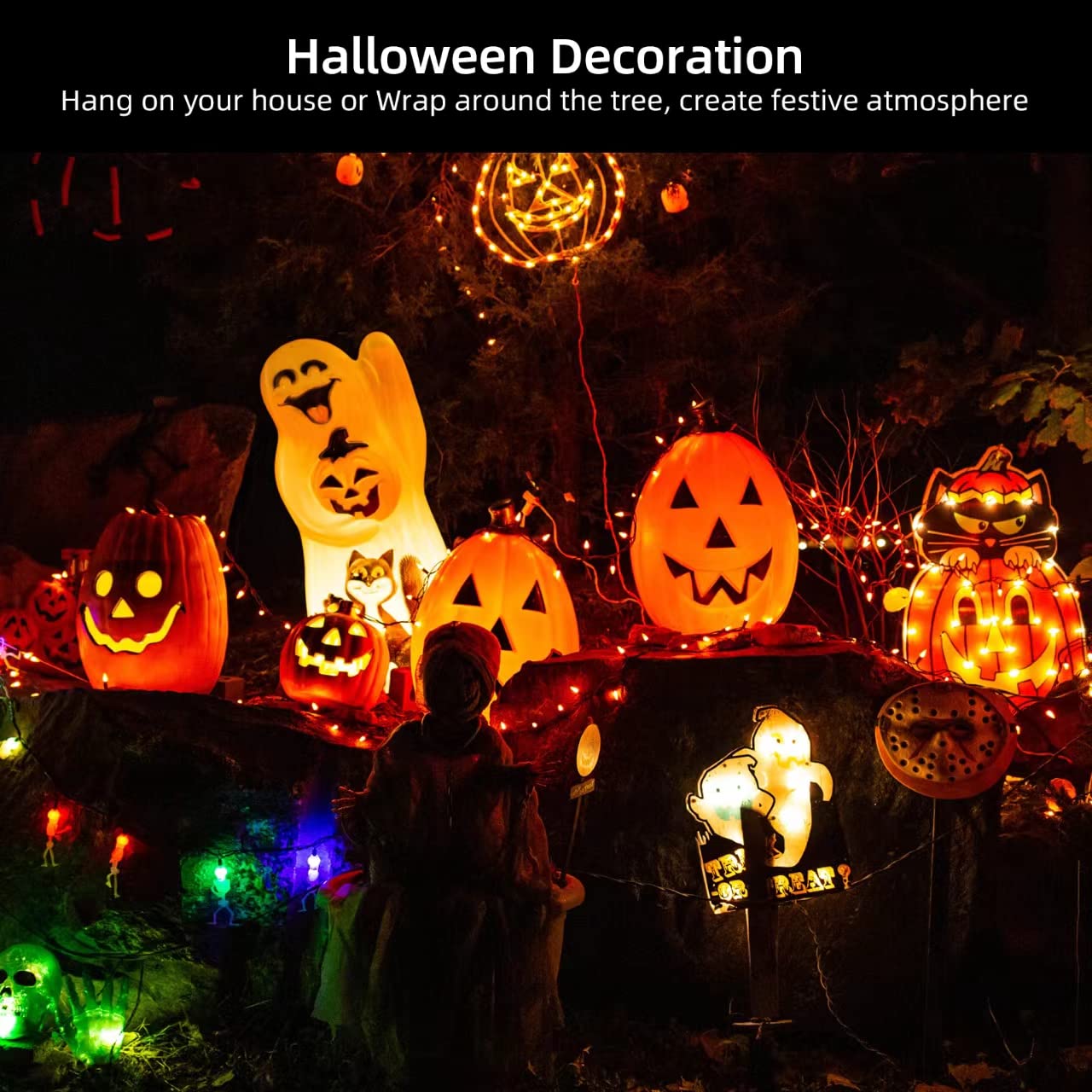 Xmashome 19.6Ft Brown Wire Orange String Lights, 100 Count Incandescent Halloween Lights (Orange, 100 Lights)