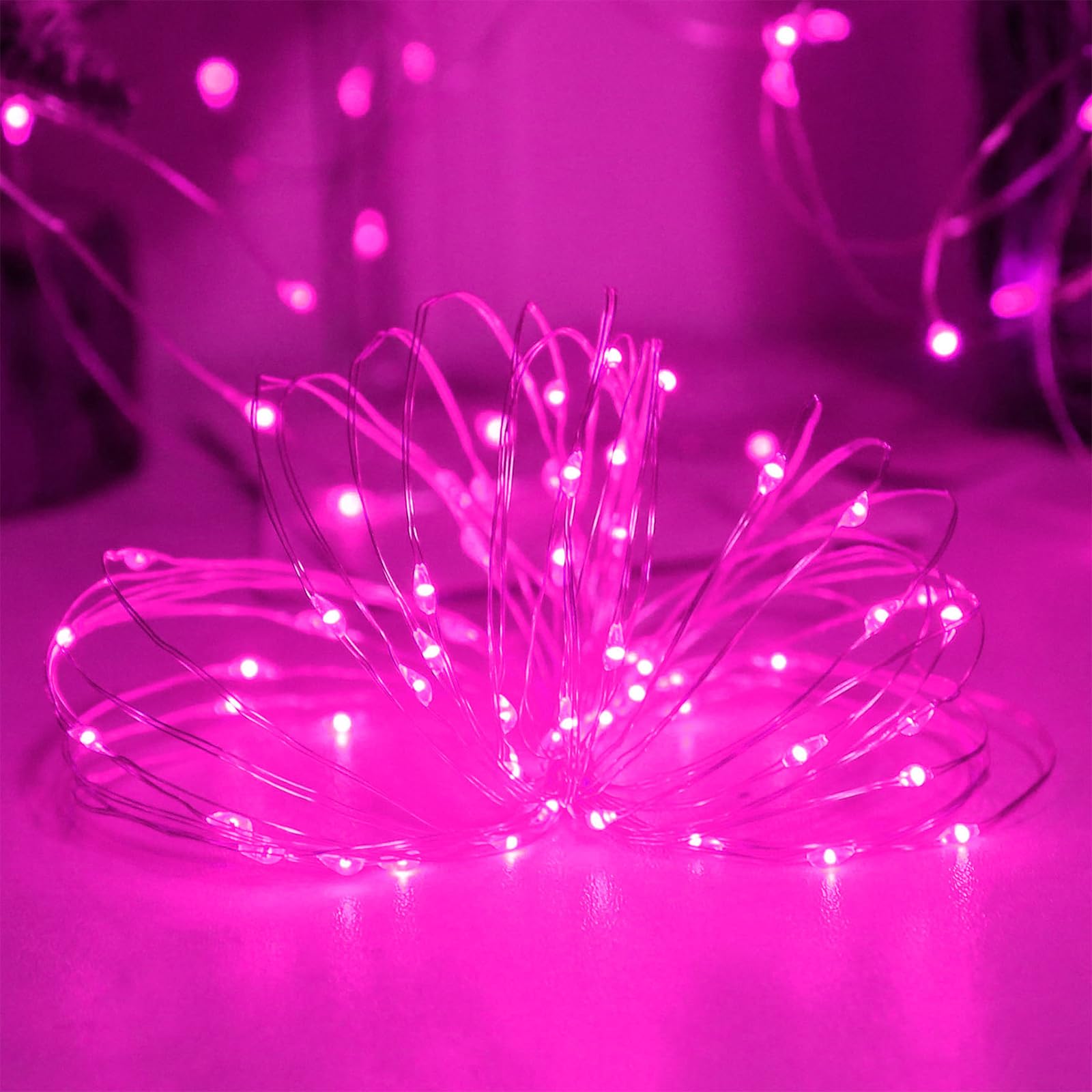 Yaozhou Valentines Day Pink Decorations Fairy String Lights, Battery Operated With Timer, 2 Pack 33Ft 100 Led Mini Battery Powered Lights, Mason Jar Waterproof Firefly Christmas Lights Diy Party