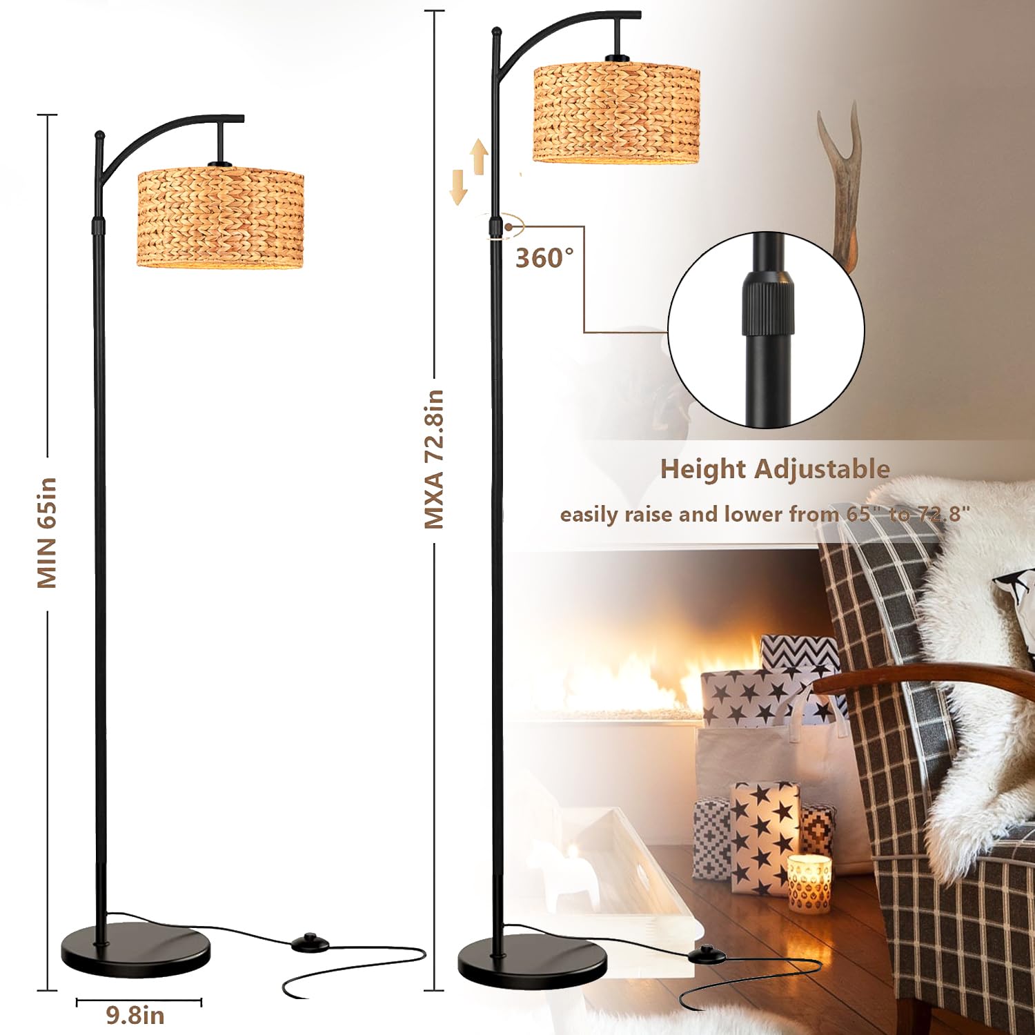 QIYIZM Gold Floor Lamp, 3 Light Tree Design, Mid Century Modern, Glass Shade, 16in Tall