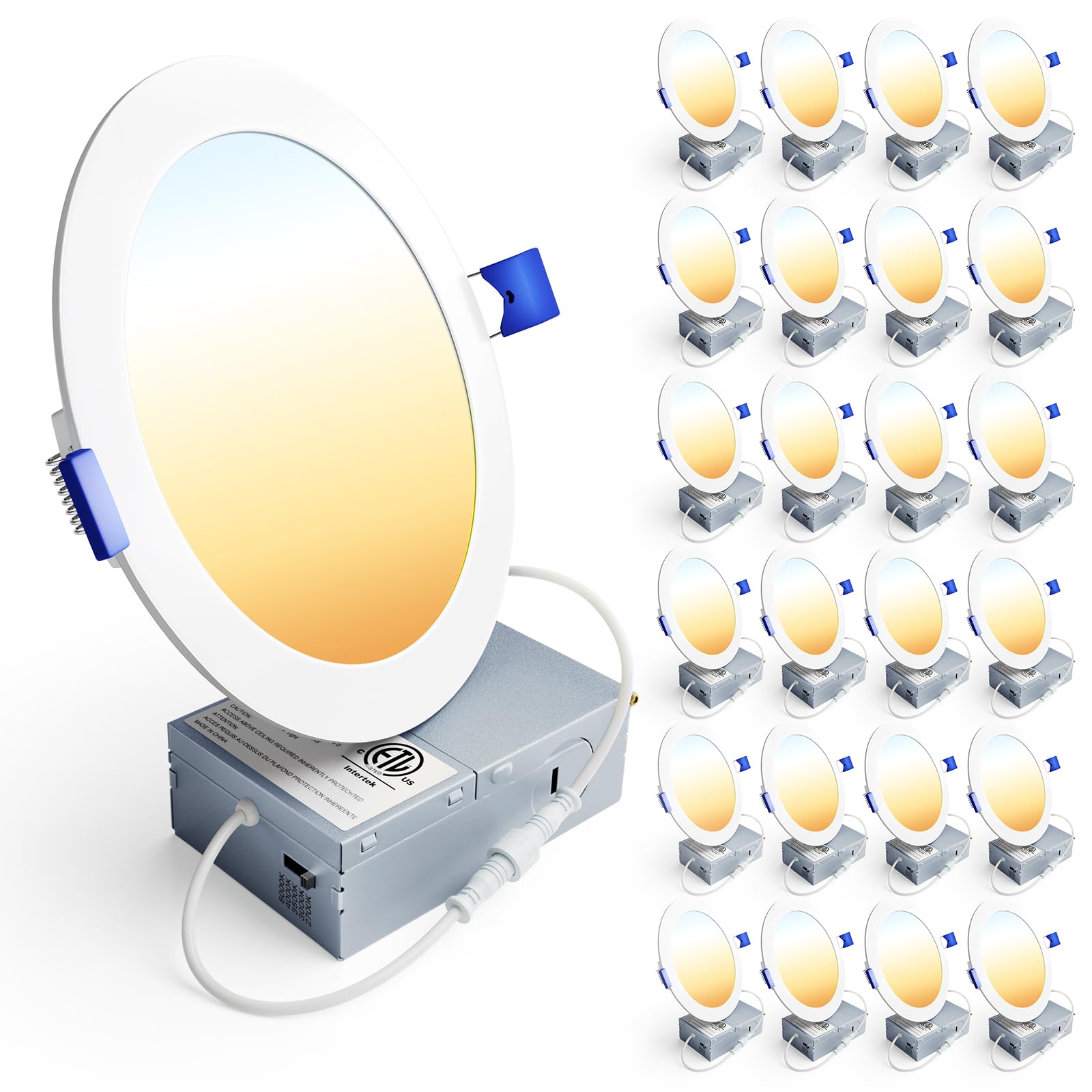 Ensenior 24 Pack 6 Inch Led Recessed Light, Dimmable, 2700K-5000K 5Cct, 1050Lm High Brightness, 12W 120V, Damp Rated, Ultra-Thin Canless Wafer Ceiling Light - Etl & Fcc & Ic