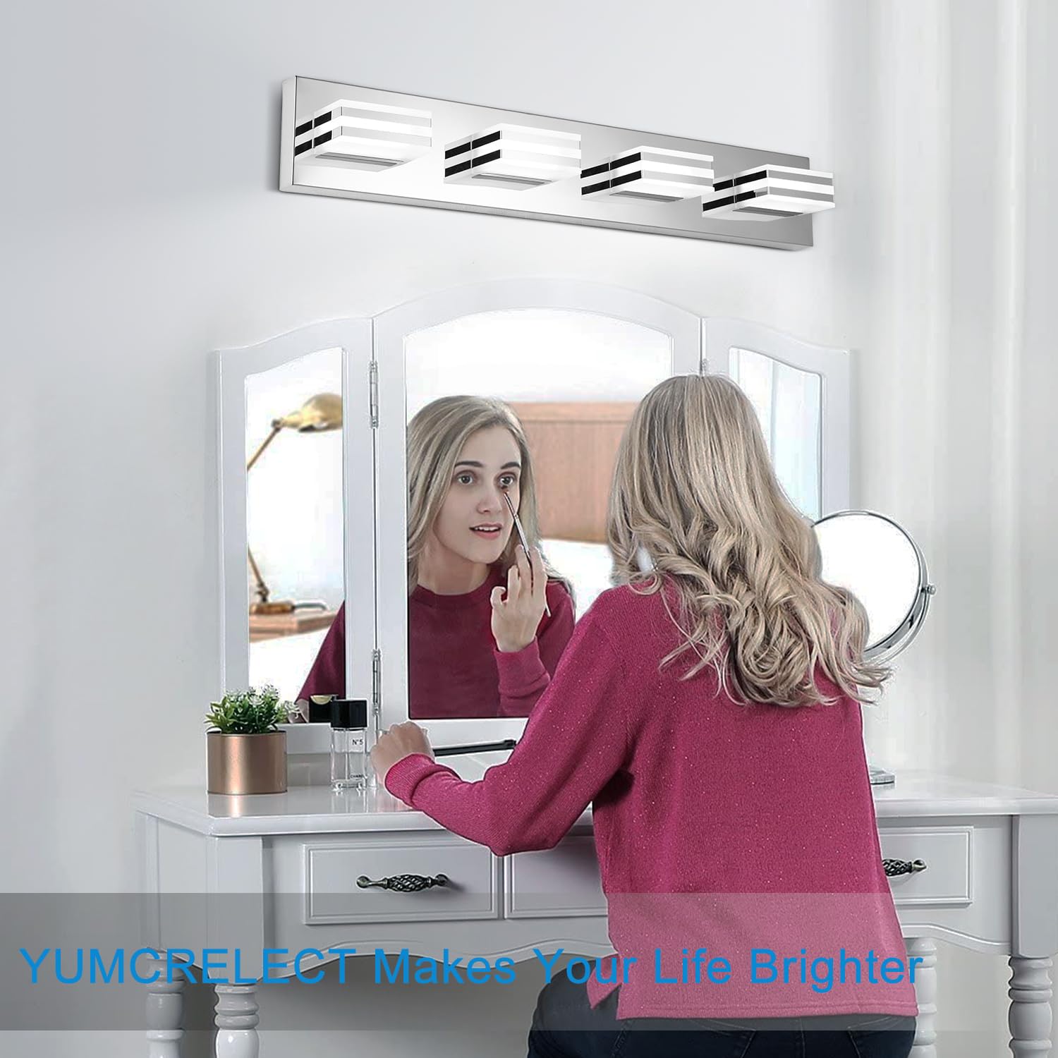 yumcrelect LED Vanity Lights 4-Light Bath Bar Lighting 27-Inch Chrome Acrylic Fixture Model 762102471002