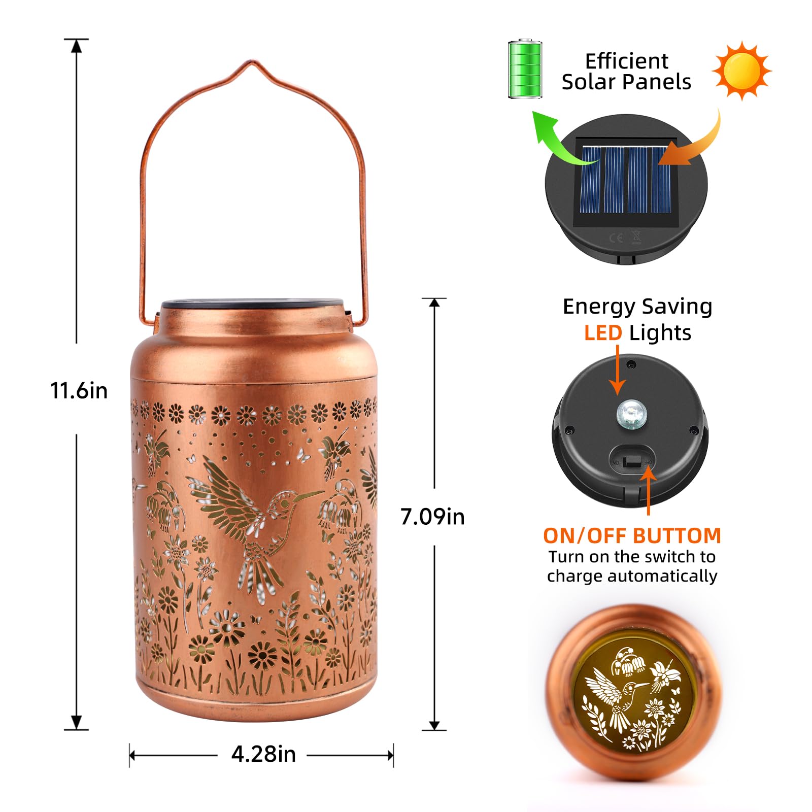 2 Pack Hummingbird Solar Lanterns Outdoor Waterproof Hanging Solar Lights Metal Decorative Led Lanterns Outside Decor For Garden