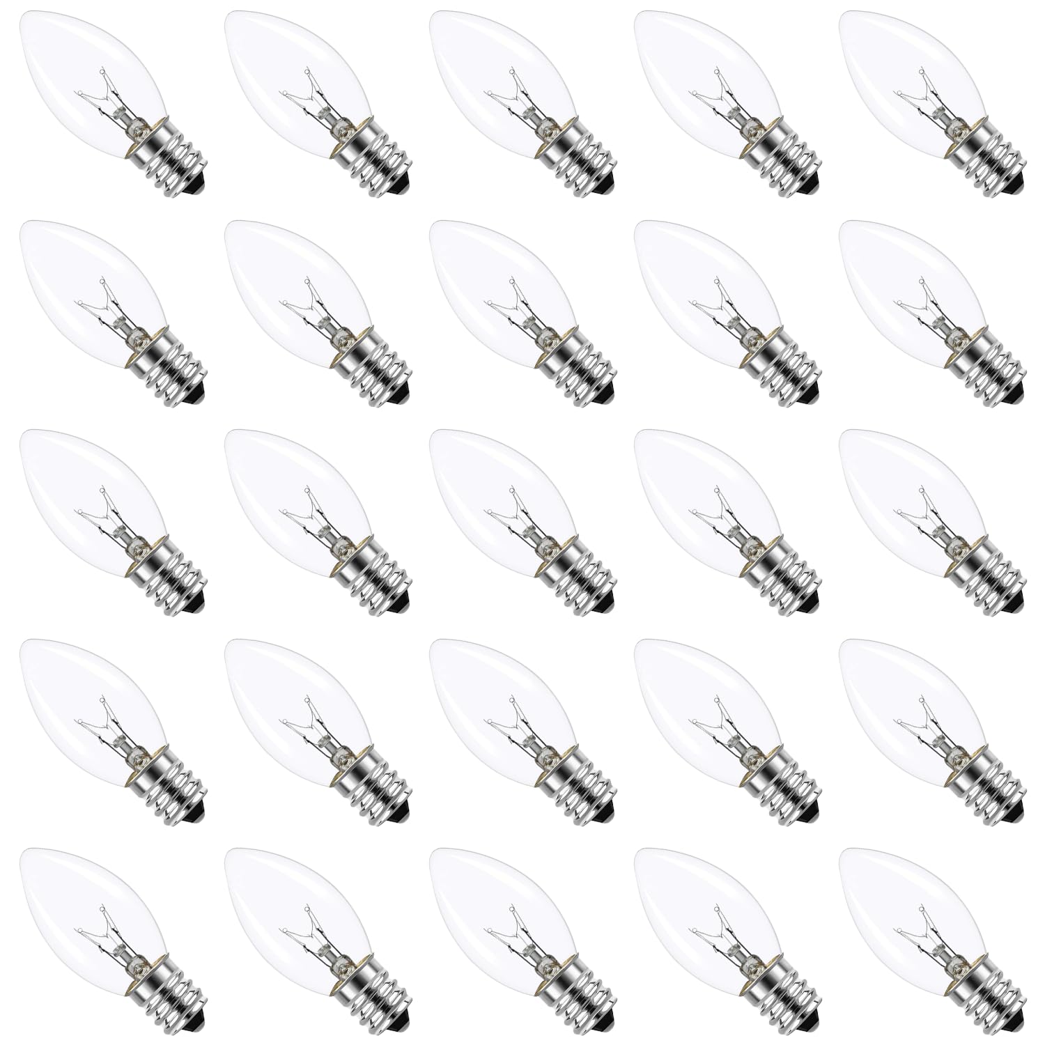 PASUTO C9 Replacement Bulbs - 25 Pack Christmas Light Replacement Bulbs Waterproof  UL Certified for Indoor & Outdoor String Lights  E17 Base  7 Watt