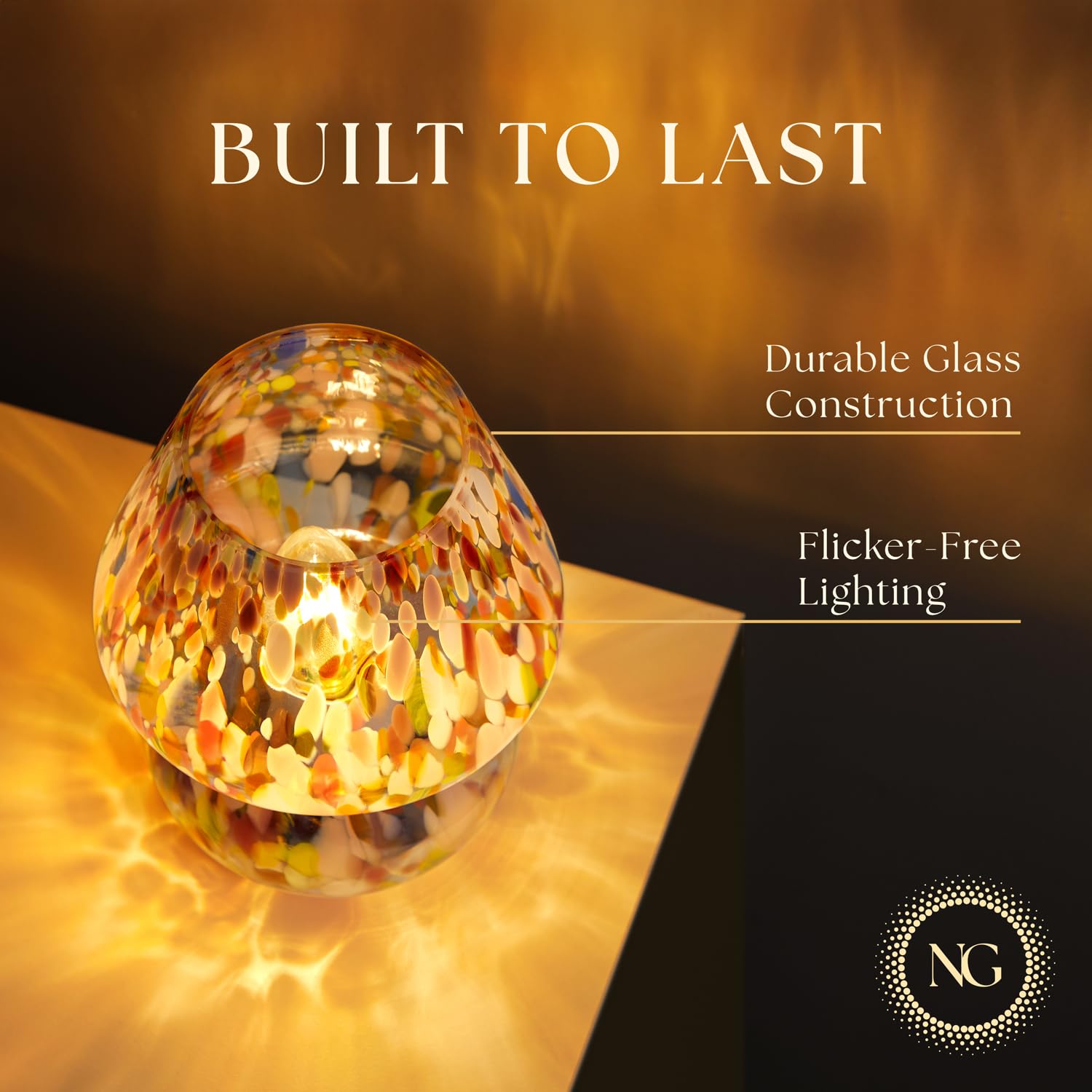 Next Glow Mushroom Lamp – Dimmable LED Night Light, Small, Glass, Colorful Marbled Magic, Model LT-0328-1