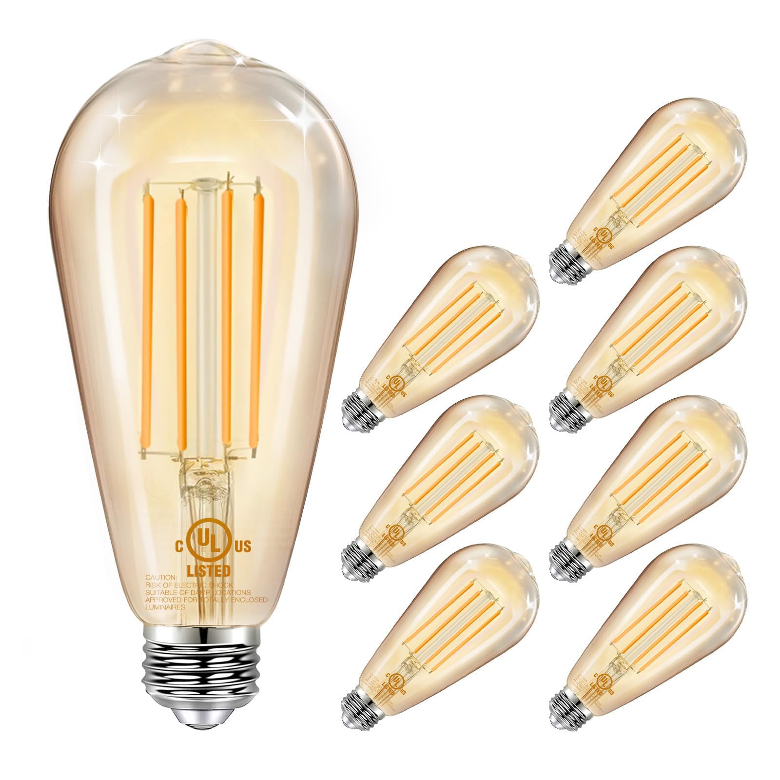 DAYGameTER 8 Pack Vintage LED Edison Bulbs  E26 Led Bulb 60W Equivalent  Dimmable Led Light Bulbs  High Brightness 800 LM Amber Warm 2200K  ST58 Antique Filament Bulbs  Clear Glass Style for Home
