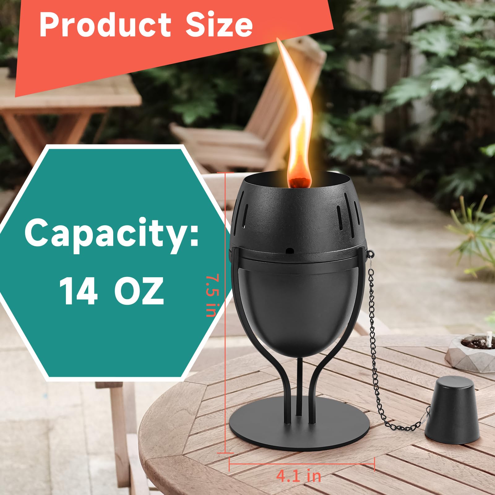 Fan-Torches 4 Pack Metal Citronella Tabletop Torches - Refillable Decorative Lanterns For Outdoors