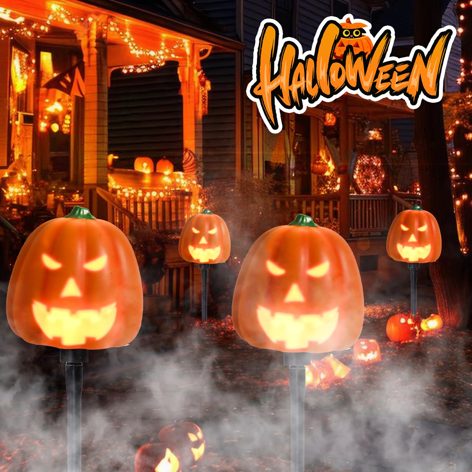 Afirst Halloween Pumpkin Pathway Lights with Animated Faces, Multi-colored, Model 830, Outdoor Garden Decor
