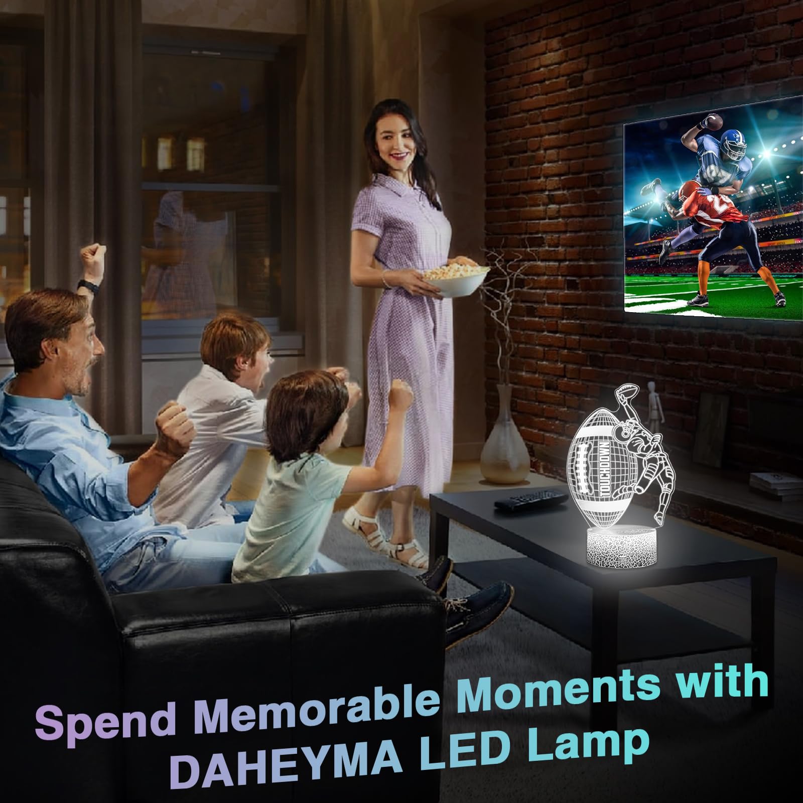 DAHEYMA American Football Lamp, 16 Colors Touchdown Night Light - Remote Control, Timer Tpye-C Dimmable, LED 3D Light Illusion,