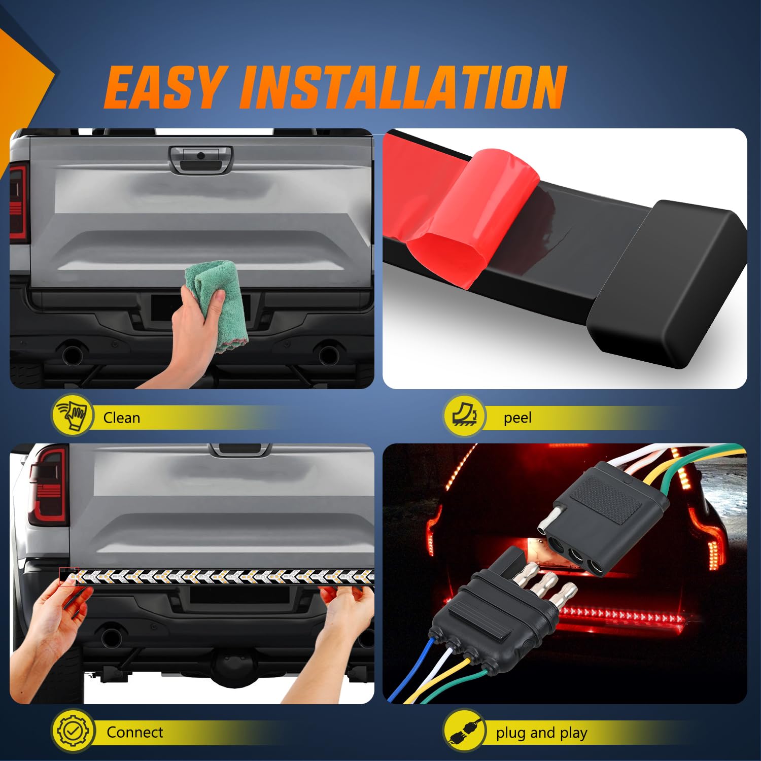 Nilight Truck Tailgate Light Strip 48Inch Arrow 432 Led With Red Running Brake Lights Amber Turn Signals Strobe Lights