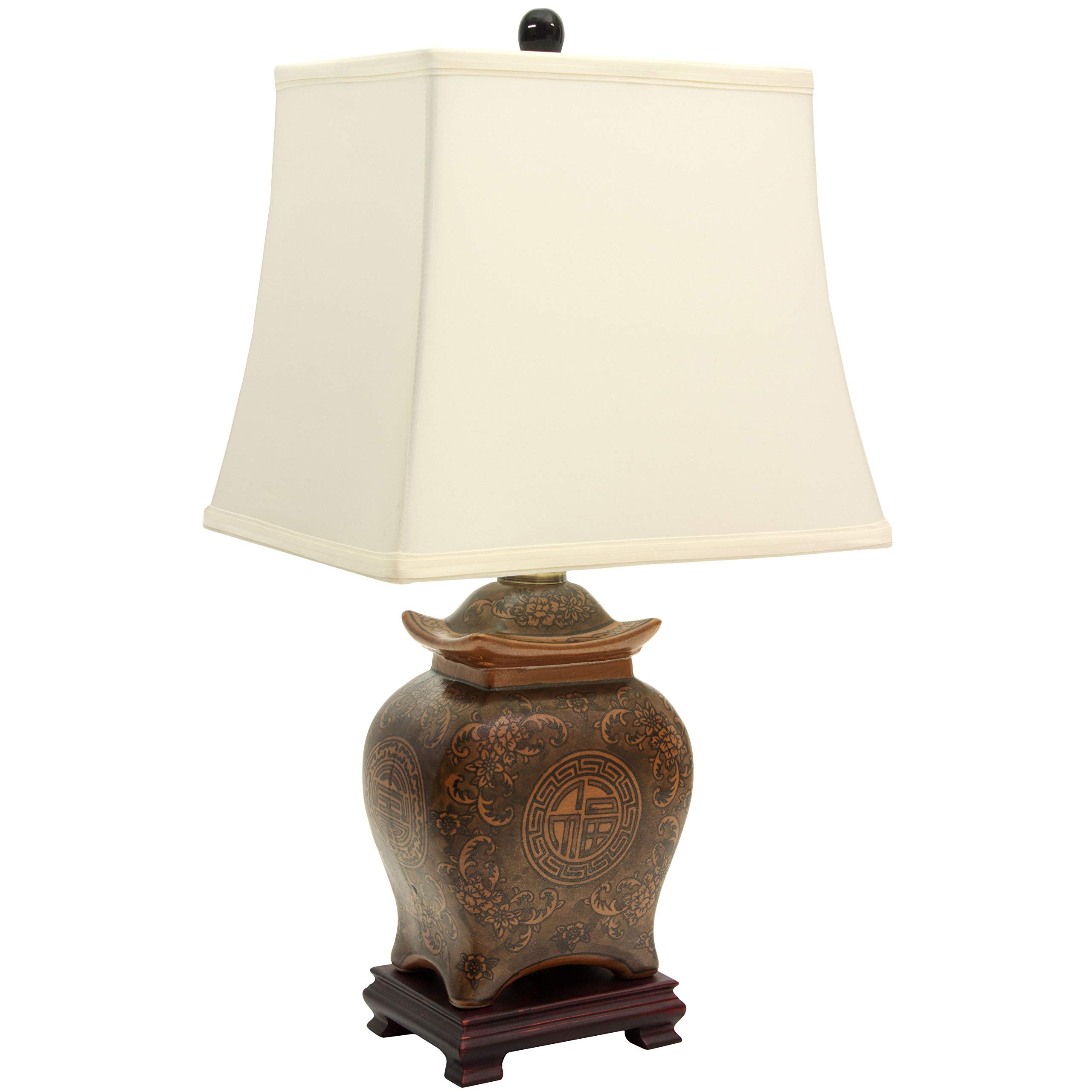 Red Lantern Porcelain Lamp 19in Black & Brown Medallions Model LMP-JCO-X695