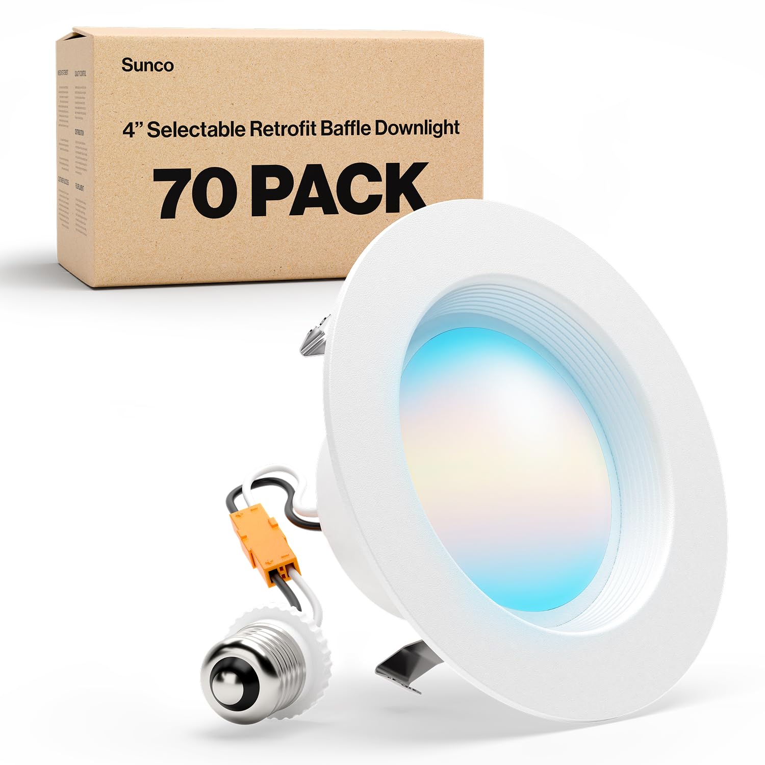 Sunco 70 Pack 4 Inch LED Recessed Lights, Retrofit Lighting LED Can Lights Downlight, 660LM, 2700K/3000K/3500K/4000K/5000K, Dimm