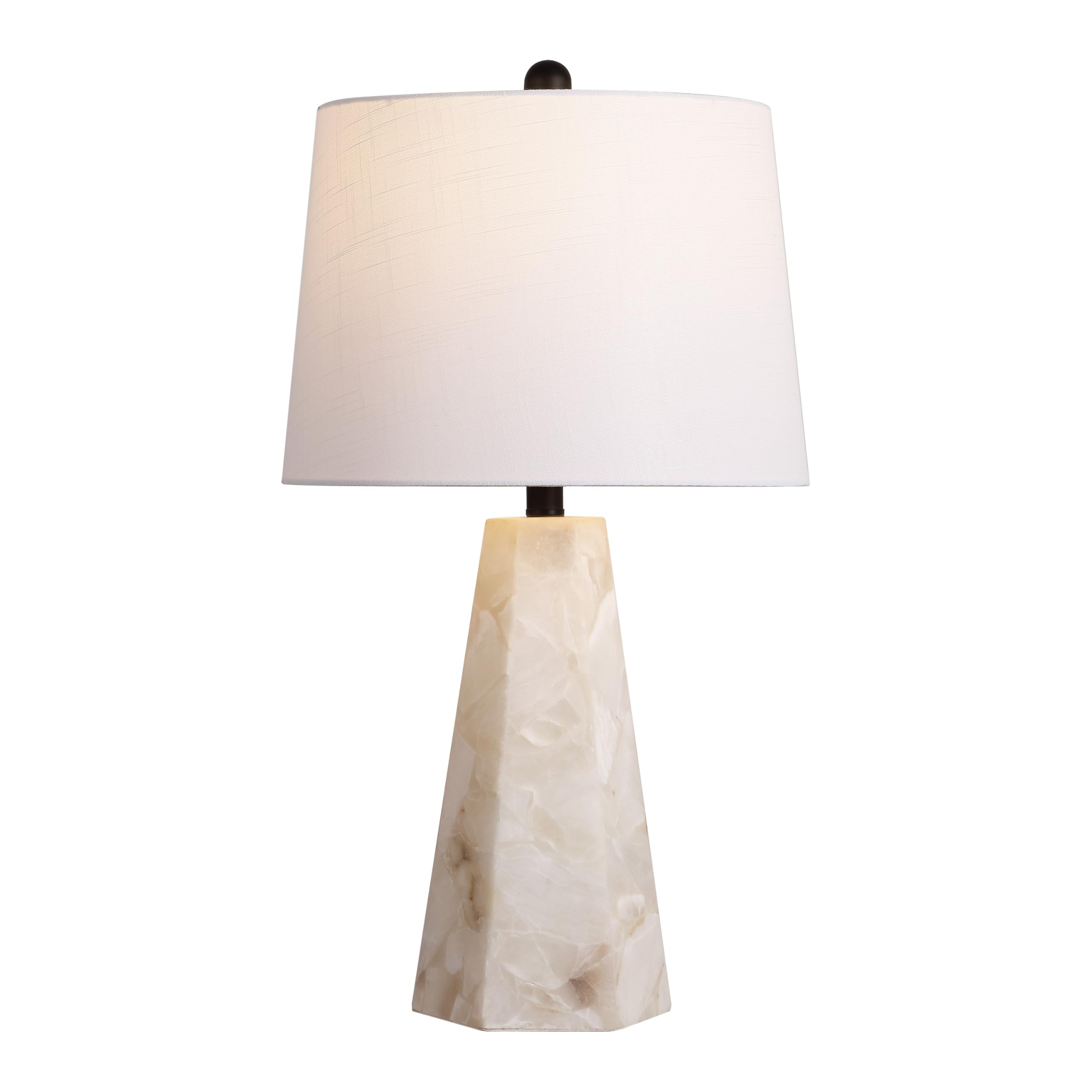 JONATHAN Y 25.5 Natural/Black Modern Table Lamp for Bedroom, White Linen Shade, Contemporary Bedside Nightstand Lamp for Living 
