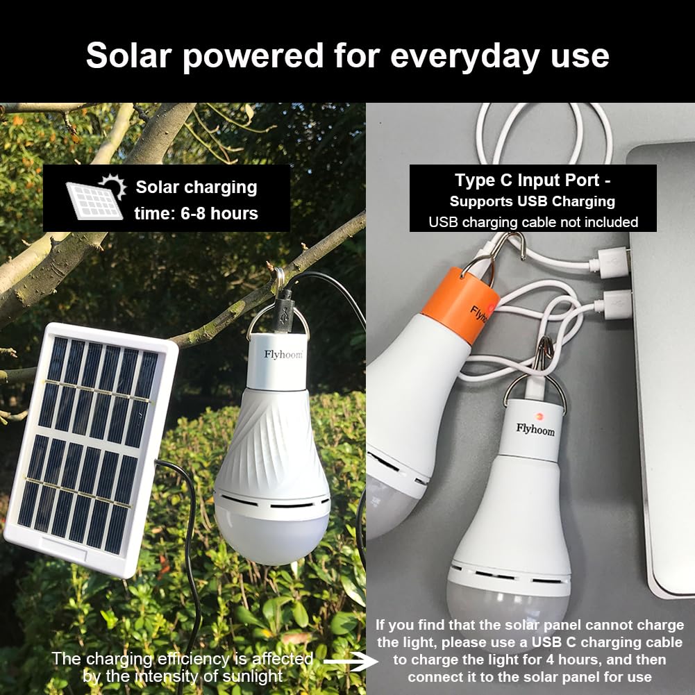 Portable Solar Light Bulbs with Auto On Off Mode for Indoor Home and Chieken Coop, Solar LED Bulb Lights for Camping Tent Emerge