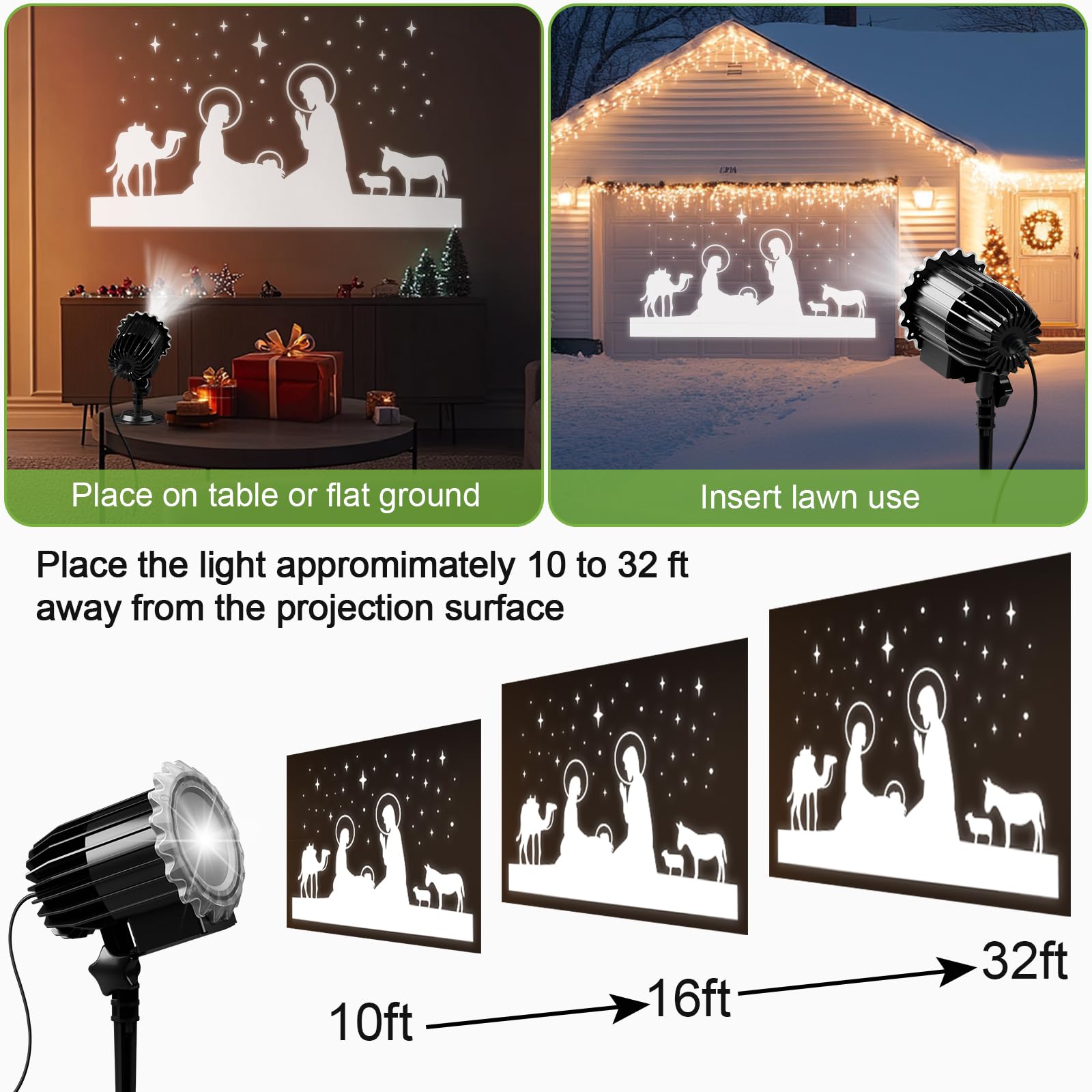 Christmas Nativity Scene Projector Lights Outdoor Indoor,Waterproof Holiday Projector With Stars,Christmas Decorations Light For
