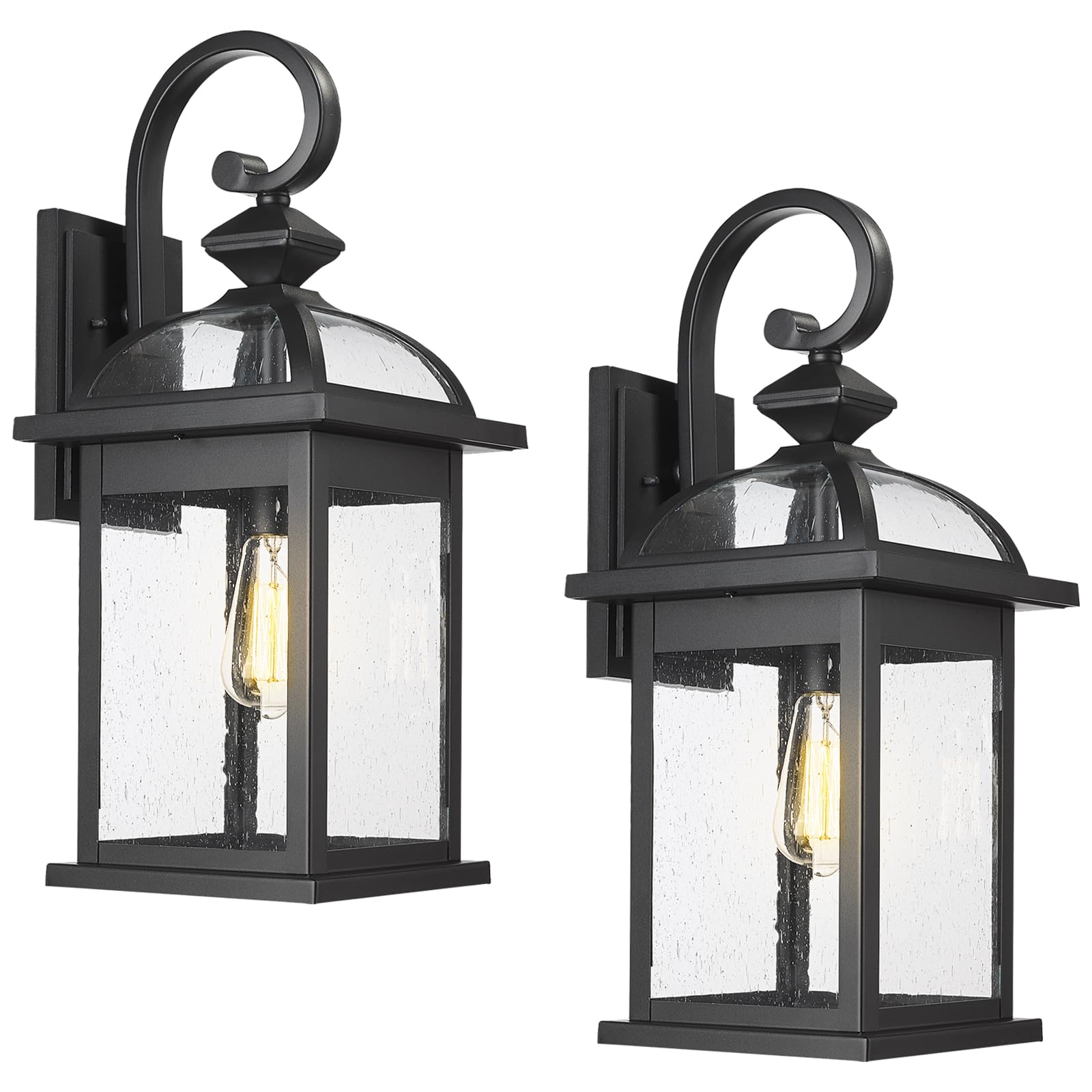 Darkaway Outdoor Wall Sconce Lighting, 22in Waterproof Fixture, 2 Pack, Black with Seeded Glass, Model 6D5B-M-2PK BK