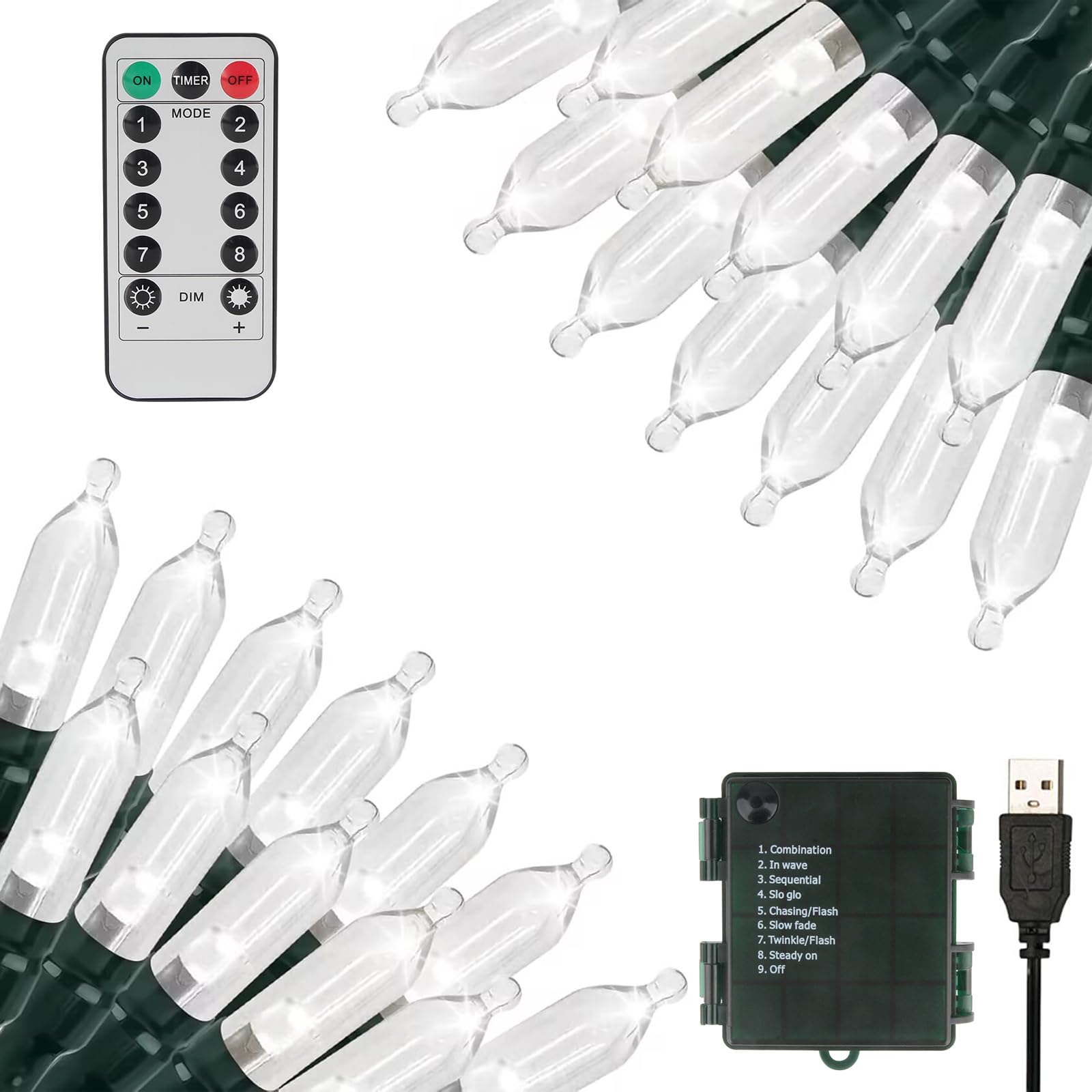 XTF2015 66ft 200 LED Battery String Lights with Timer, Waterproof, Cool White, Model QL300AE