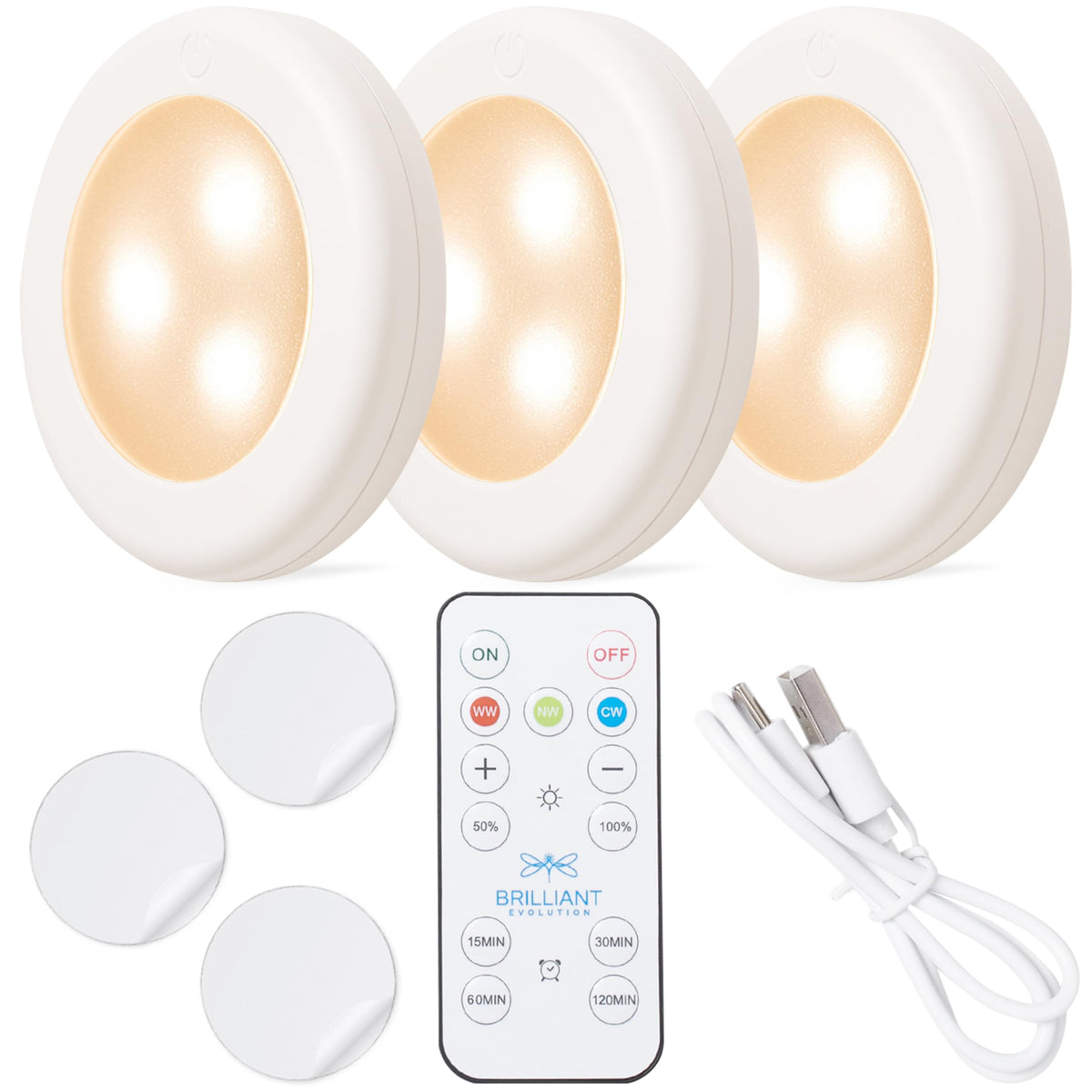Ivotion Puck Brilliant Evolution Rechargeable Puck Lights - Dimmable LED - 3000K/60 ...