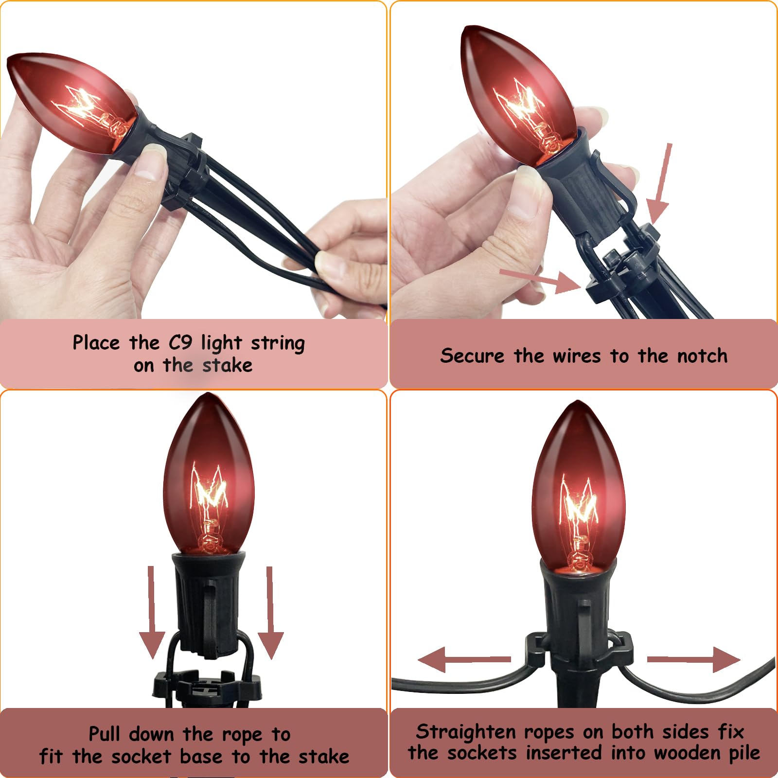 Egcol 19.5Ft Halloween Pathway Lights, 10 Pack C9 Orange & Black Bulbs, Connectable, Ul Listed, Outdoor Garden Yard Driveway Law