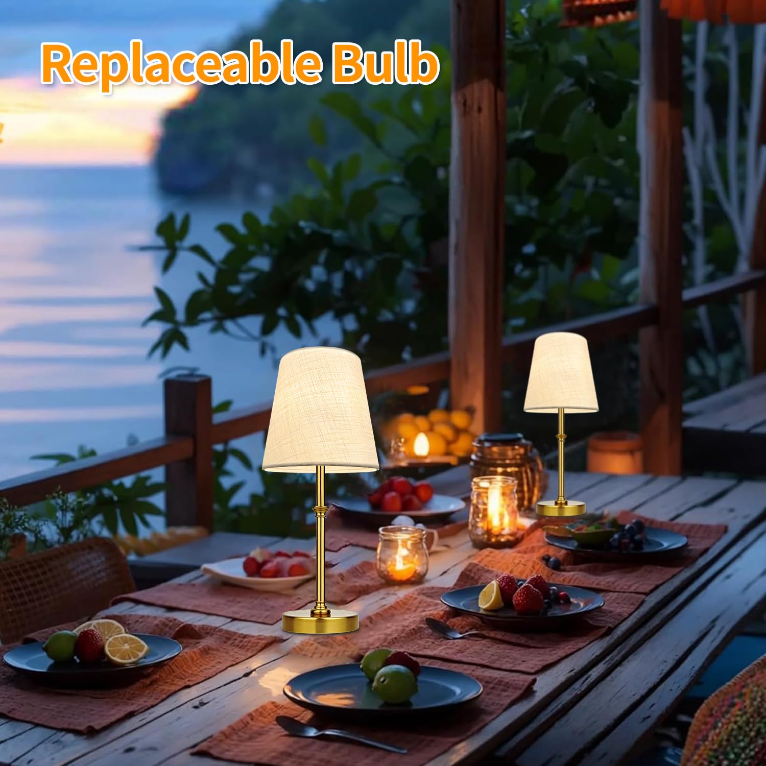 Blueye Cordless Table Lamps,Remote Control,5200Mah,No Flicker,2700K-6000K,Rechargeable Bulb,50W Equivalent,Retro Style,Fabric Sh