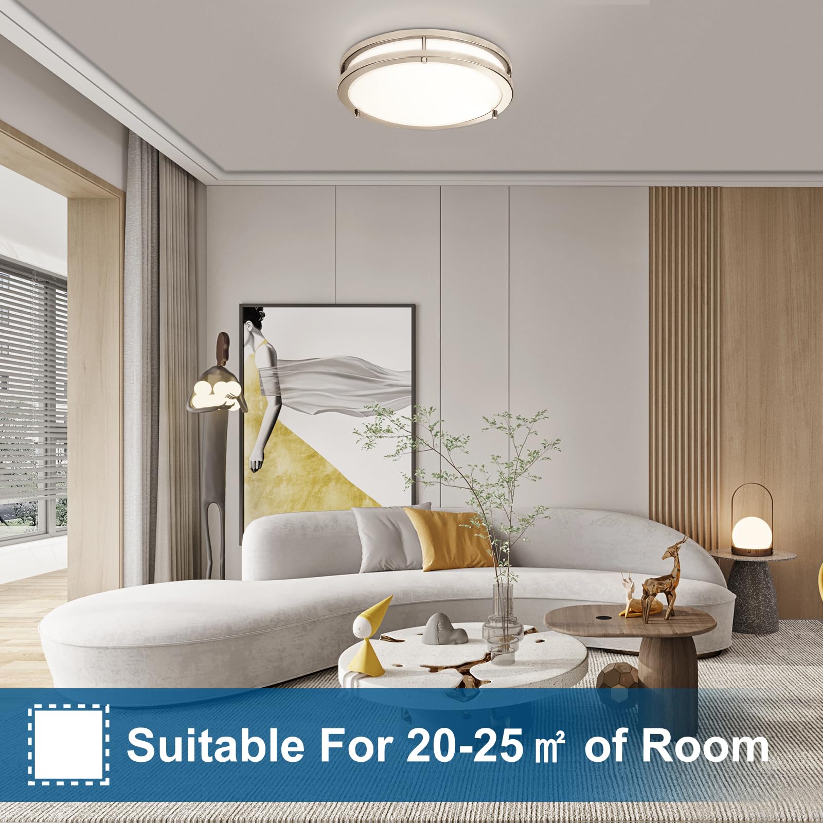 Oowolf 2-Pack 36W 13Inch Led Flush Mount Ceiling Light Fixture Dimmable Brushed Nickel, Easy To Install Led Ceiling Lamp Fixture