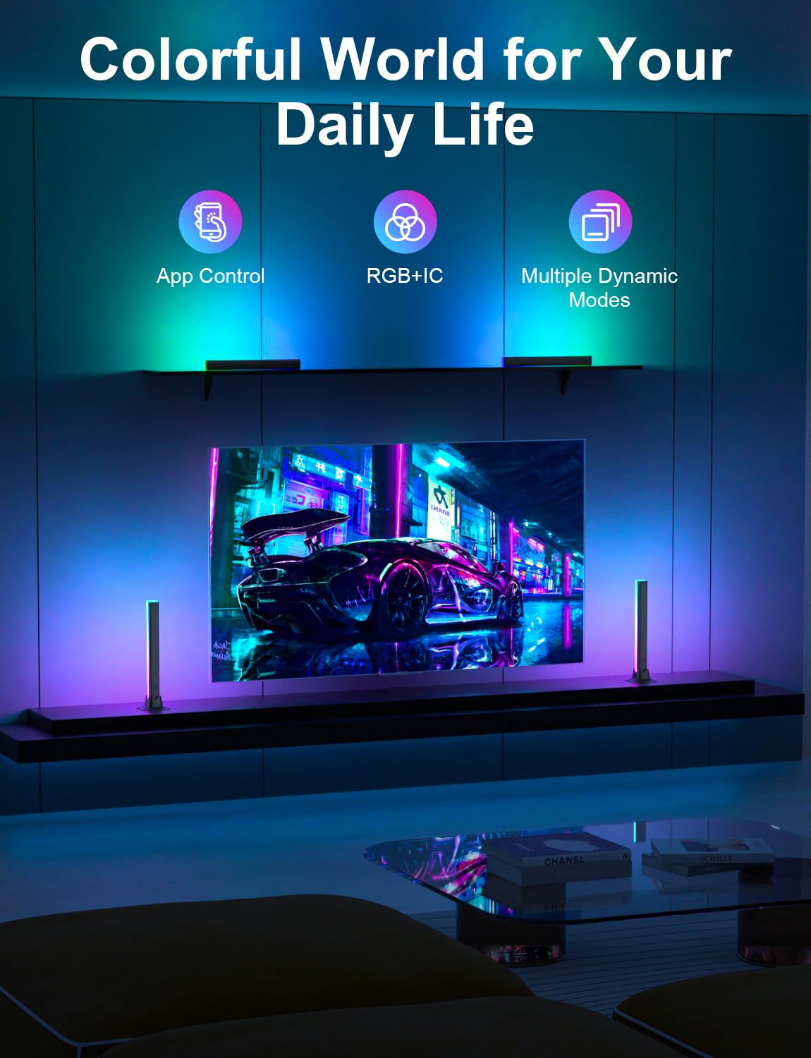 Eastfine RGB Light Bar - Smart LED Ambient Lighting, Music Sync, USB Powered, Wifi Black, Model DX21005-01