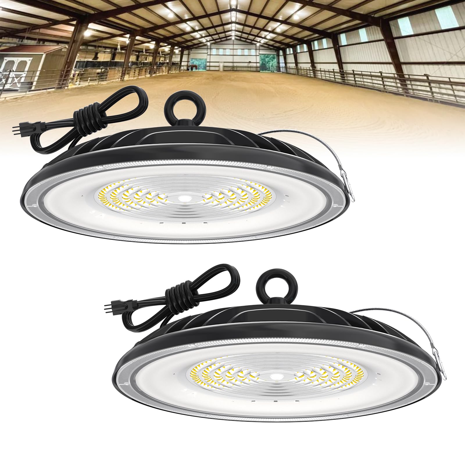 HYPERLITE UFO High Bay Lights Commercial: 2-Pack 250W High Bay LED Shop Lights for Workshop - Waterproof UFO Light for Damp Plac