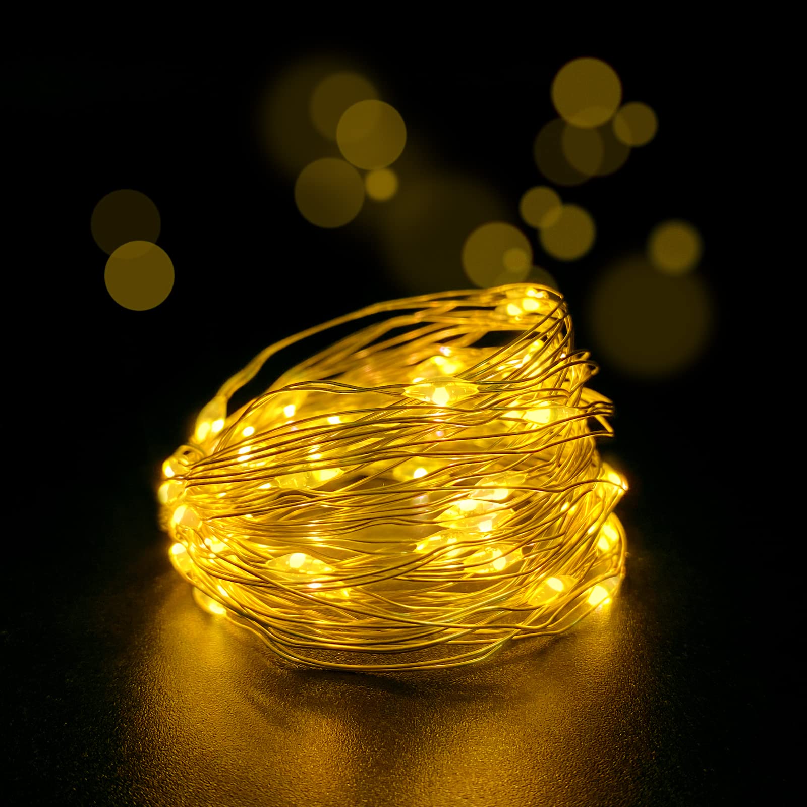 Yalilong With Timer Function Battery Operated Dewdrop Led Lights,Mini Fairy Lights For Home Parties Christmas/Halloween Holiday Decoration,6 Hours On/18 Hours Off,30 Leds,10 Feet (Yellow, 4)