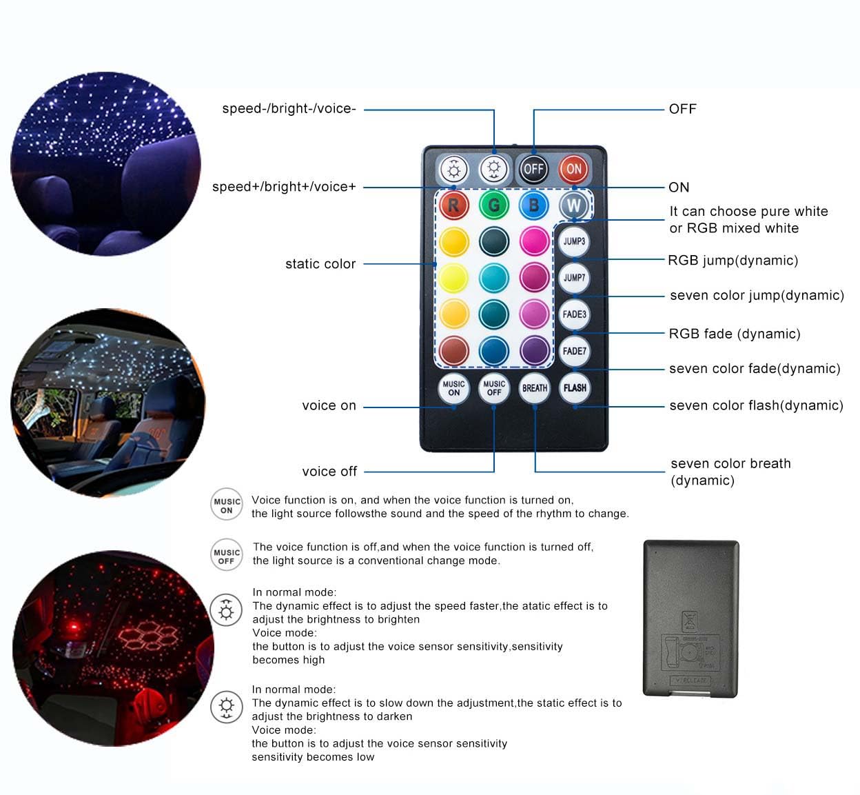 Azimom Bluetooth Rgbw Led Fiber Optic Star Ceiling Light Kit, 450Pcs 0.03In 6.5Ft, Multicolor, Music Mode, Model C-889