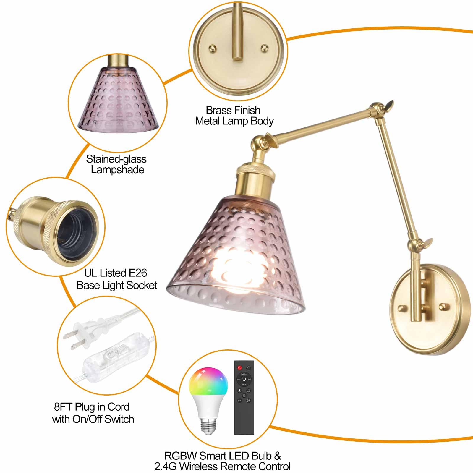 BARSUNS Swing Arm Wall Sconce Set of 2, Adjustable Brightness, Gold & Coffee, Metal, Model BS-WL351YC-B2
