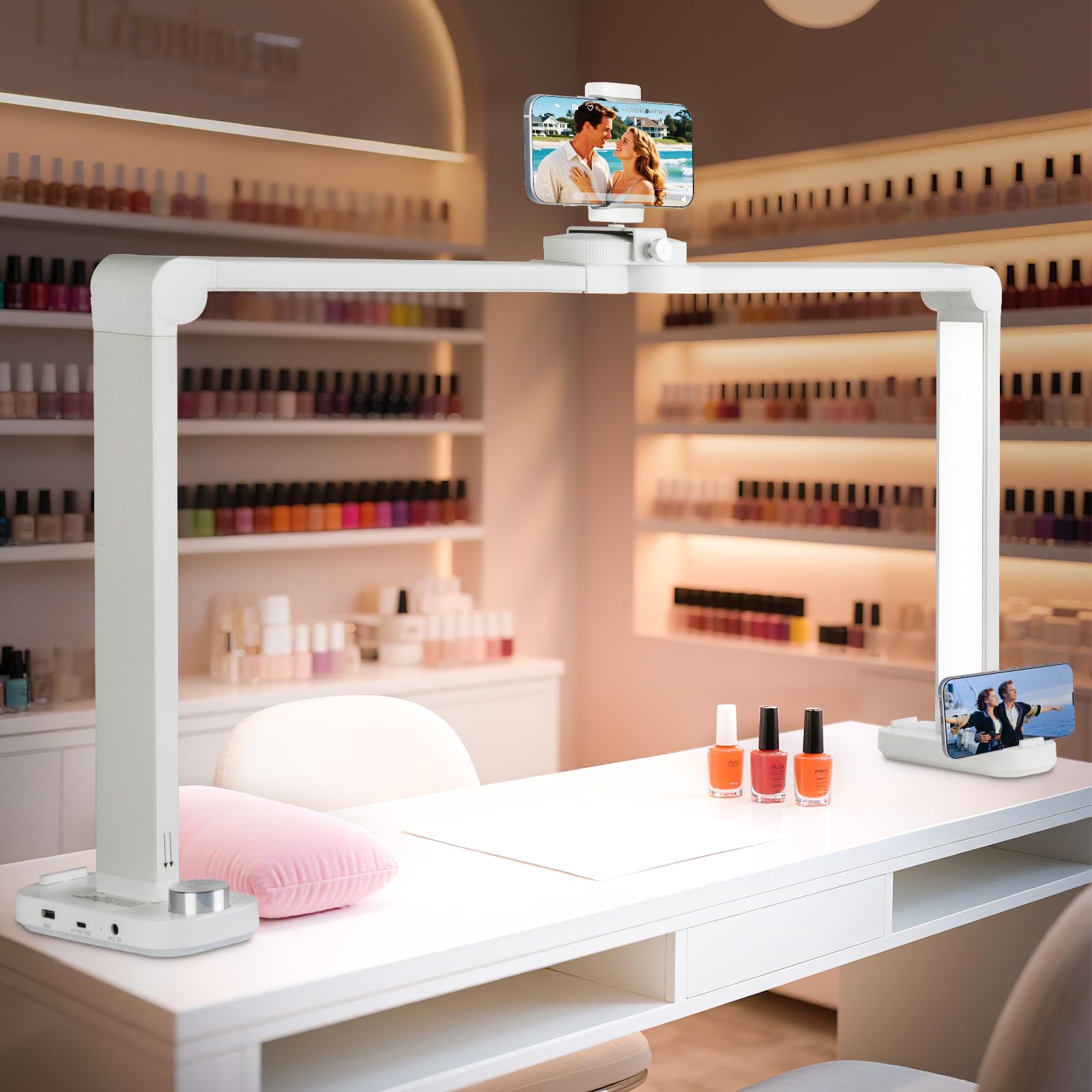 Kirkas 34Inch Large Half Moon Light For Nail Tech, 456 Leds 3 Color Modes Infinitely Knob Arch Light With Phone Holder Charging 