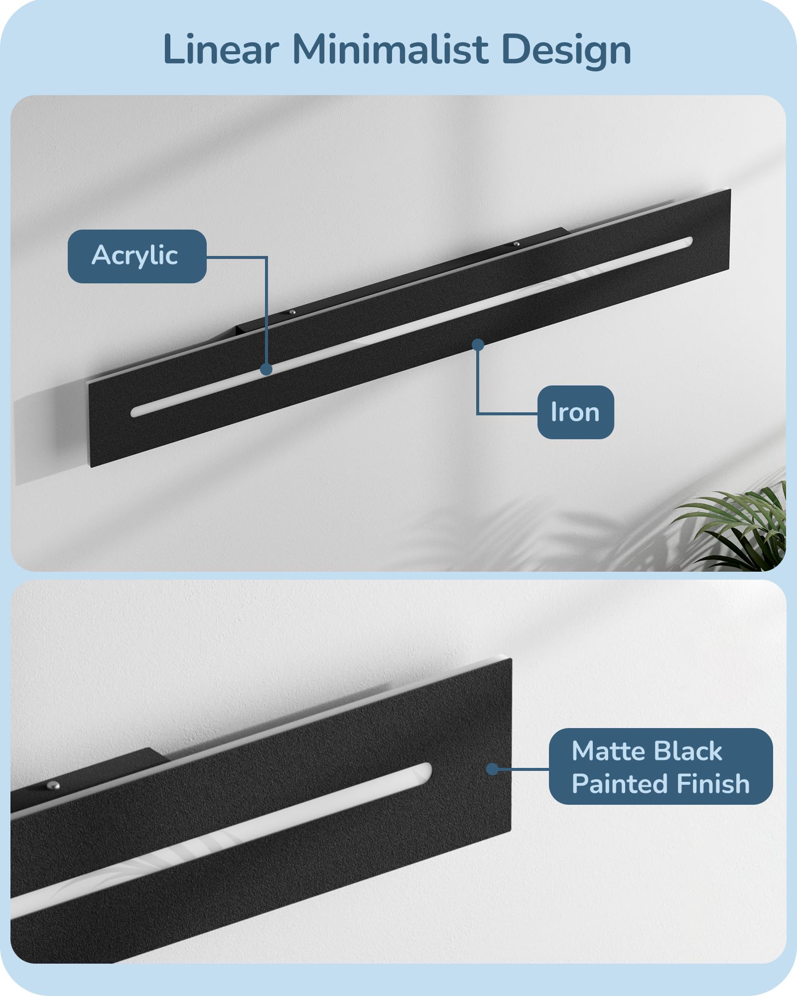 EDISHINE 39.3 Modern Outdoor Wall Sconce, 2 Pack LED Long Wall Lights, Iron & Acrylic, 3CCT, IP65 Waterproof, Linear Dimmable Ex