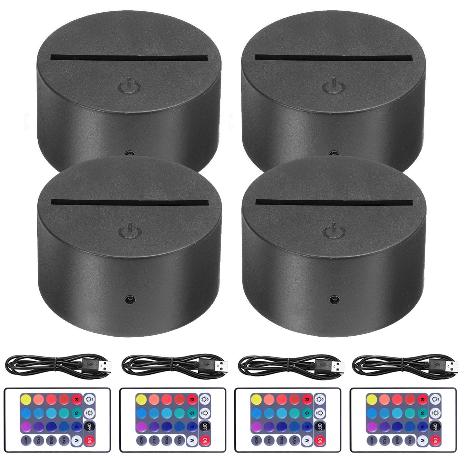 4-Pack 3D Night Led Light Base, Large Size Led Base For Acrylic16 Colors Led Light Base With Remote Control And Usb Cable For Be