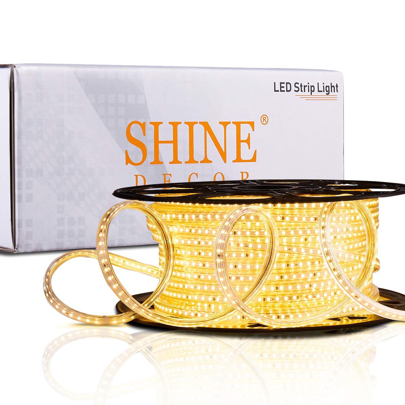 Shine Decor Led Strip Light 150Ft 120Vac, Super Bright 19012 Lumens Dimmable, Ip65 Waterproof For Outdoor Indoor, 3000K Warm Whi